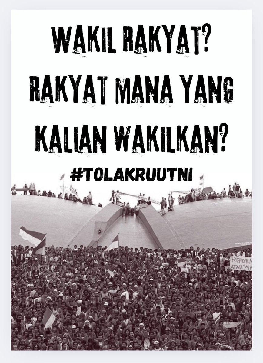 TEMEN TEMEN AYO GUNAIN HAK SUARA KALIAN! kawal dan lebih berisik lagi soal ini 

#TolakRUUTNI
#TolakRevisiUUTNI
#PeringatanDarurat 
#IndonesiaGelap
#TolakDwifungsiABRI 
#TolakRUUPolri 
#TolakRUUKejaksaan