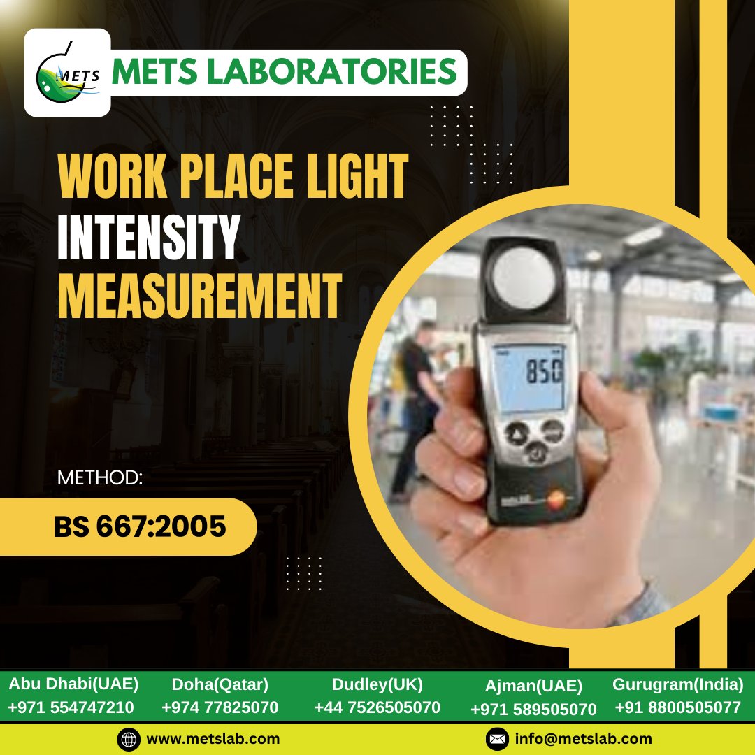 MetsLab_'s tweet image. 💡 Is Your Workplace Lighting Safe &amp;amp; Efficient? 💼✨

🔬 Get accurate Workplace Light Intensity Measurement with METS Laboratories!

#LightIntensity #WorkplaceSafety #LightingStandards #ProductivityMatters #TestingLab #MetsLab