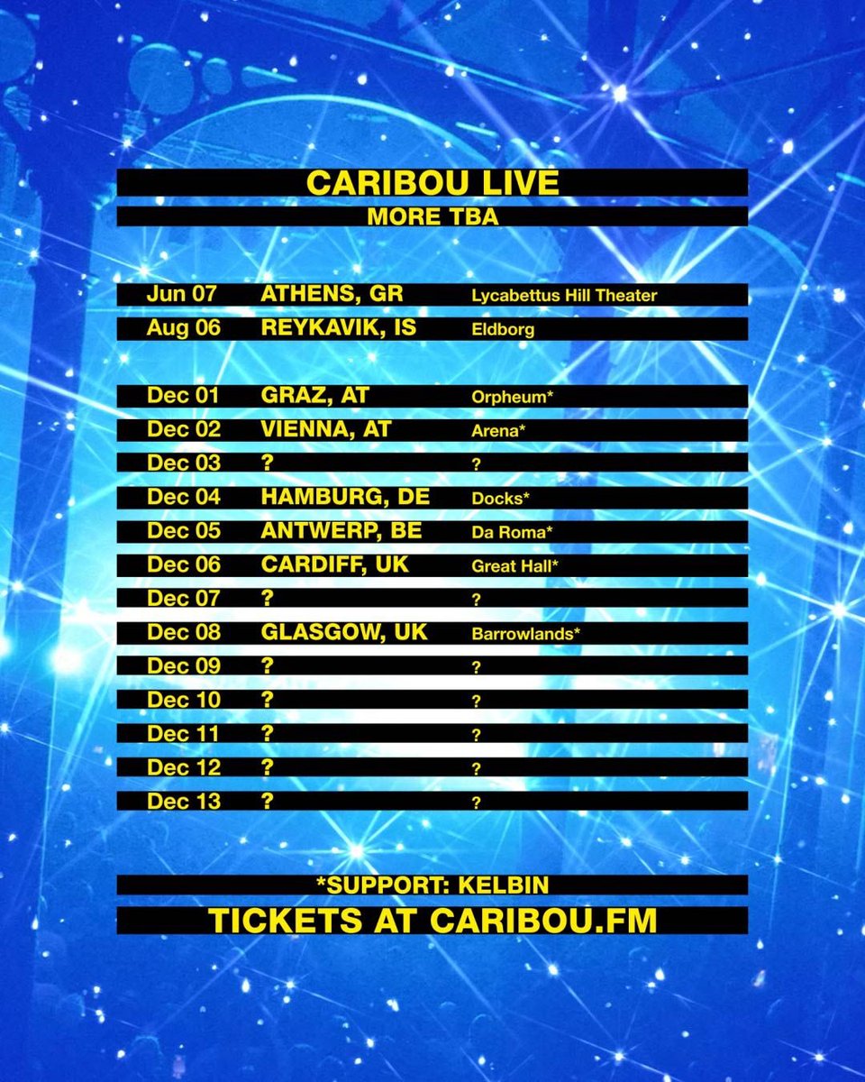 super excited to announce I’ll be joining <a href="/caribouband/">Caribou</a> as direct support on their upcoming shows later this year :)