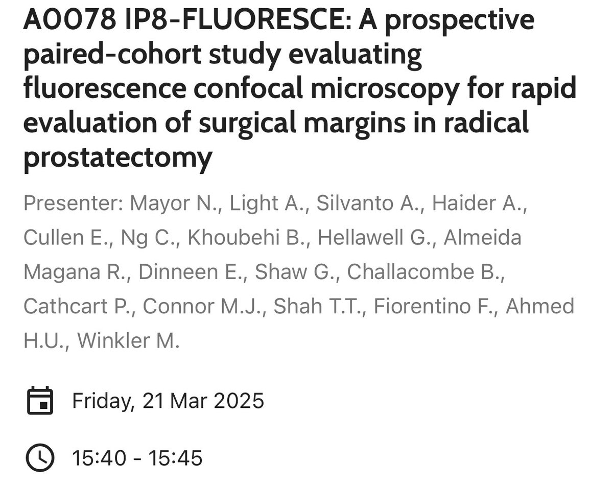 Imperial Prostate (@ip_london) on Twitter photo It’s a big first day at #EAU25 for our clinical trials and PhD fellows! 🚀
Come along at 15:15 to ‘On the horizon: Ongoing trials in urology’ in Green Area, Retiro
<a href="/NikhilMayor/">Nikhil Mayor</a> presenting #IP7PACIFIC
<a href="/AJWLight/">Alexander Light</a> presenting #IP8FLUORESCE
<a href="/Archana_GK1/">Archana Gopalakrishnan</a> presenting #IP9ATLAS It’s a big first day at #EAU25 for our clinical trials and PhD fellows! 🚀
Come along at 15:15 to ‘On the horizon: Ongoing trials in urology’ in Green Area, Retiro
<a href="/NikhilMayor/">Nikhil Mayor</a> presenting #IP7PACIFIC
<a href="/AJWLight/">Alexander Light</a> presenting #IP8FLUORESCE
<a href="/Archana_GK1/">Archana Gopalakrishnan</a> presenting #IP9ATLAS