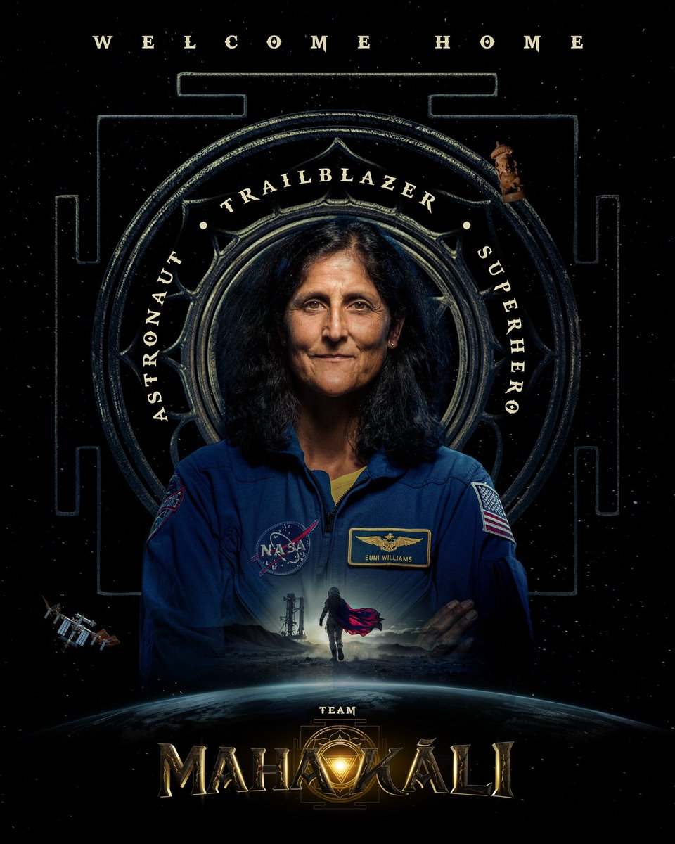 Prasanth Varma (@prasanthvarma) on Twitter photo A hero beyond the stars, a Superhero in space! #SunitaWilliams, your strength & bravery inspire us all. Welcome home 👩🚀 ✊🏼
— Team #MAHAKALI 🔱
#sunitawilliamsreturn <a href="/Astro_Suni/">Sunita Williams</a> <a href="/RKDStudios/">RKD Studios</a> #RKDuggal <a href="/PujaKolluru/">Puja Aparna Kolluru</a> #RiwazRameshDuggal <a href="/ThePVCU/">Prasanth Varma Cinematic Universe</a> A hero beyond the stars, a Superhero in space! #SunitaWilliams, your strength & bravery inspire us all. Welcome home 👩🚀 ✊🏼
— Team #MAHAKALI 🔱
#sunitawilliamsreturn <a href="/Astro_Suni/">Sunita Williams</a> <a href="/RKDStudios/">RKD Studios</a> #RKDuggal <a href="/PujaKolluru/">Puja Aparna Kolluru</a> #RiwazRameshDuggal <a href="/ThePVCU/">Prasanth Varma Cinematic Universe</a>