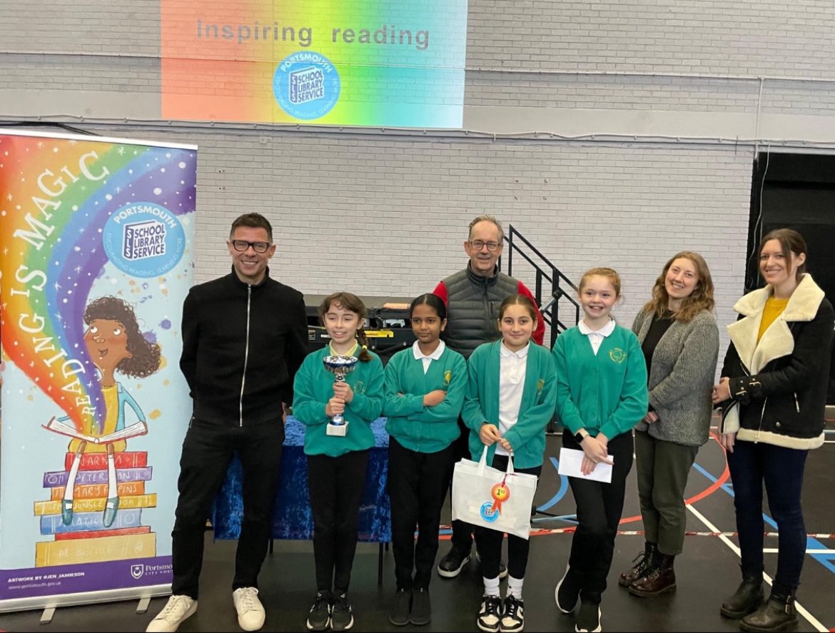 Congratulations to Medina Primary School for coming 1st place at our Portsmouth Junior Literature Quiz 2025 and taking home the trophy 🏆 Thanks to authors <a href="/GuyBassBooks/">Guy Bass</a> <a href="/rosswelford/">Ross Welford</a>  Yarrow Townsend and Alex Bell for joining us #LoveReading