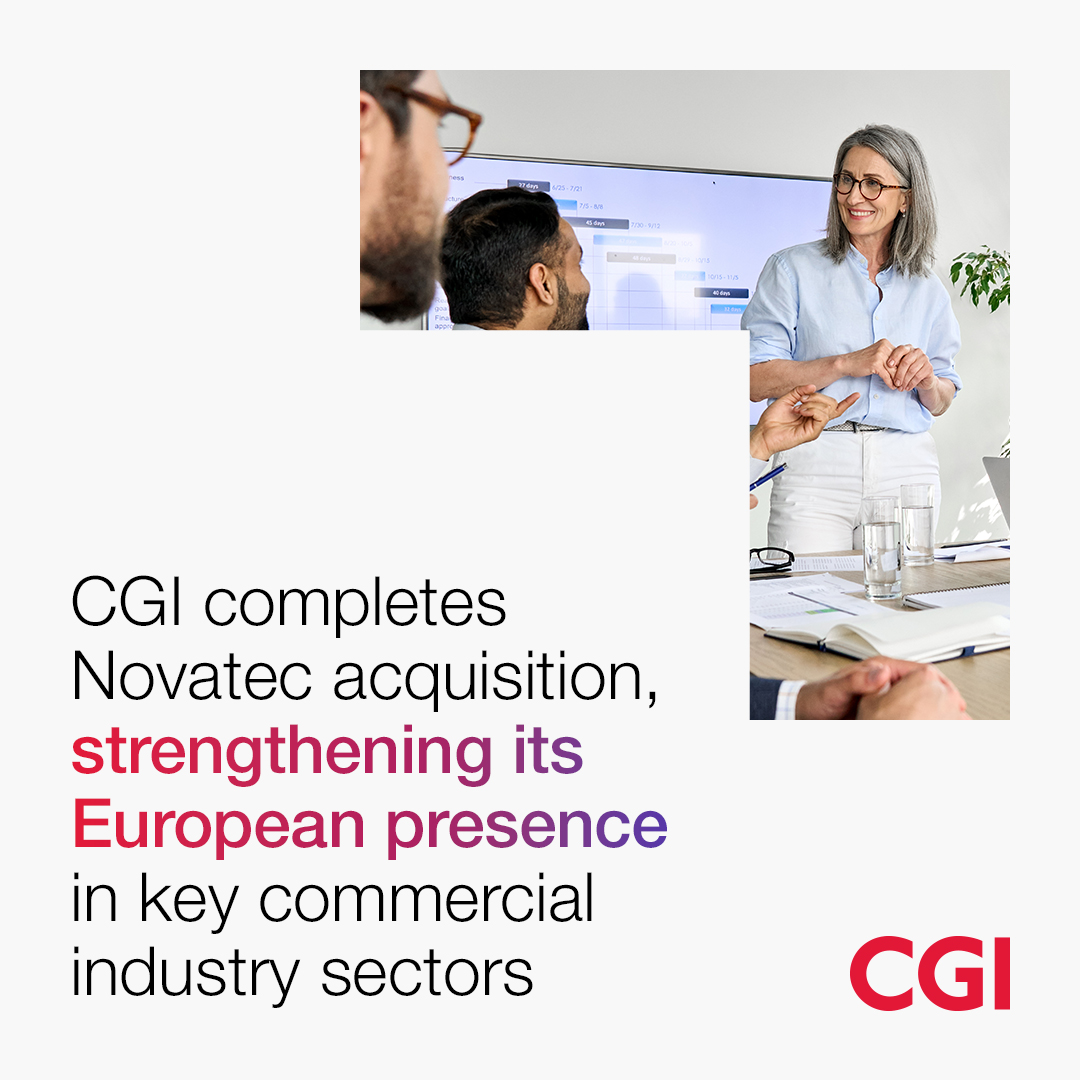 CGI Global (@cgi_global) on Twitter photo We have now completed the previously announced acquisition of <a href="/novatecgmbh/">Novatec GmbH</a>, a leading digital services company in Germany and Spain. go.cgi.com/4l0l0of We have now completed the previously announced acquisition of <a href="/novatecgmbh/">Novatec GmbH</a>, a leading digital services company in Germany and Spain. go.cgi.com/4l0l0of
