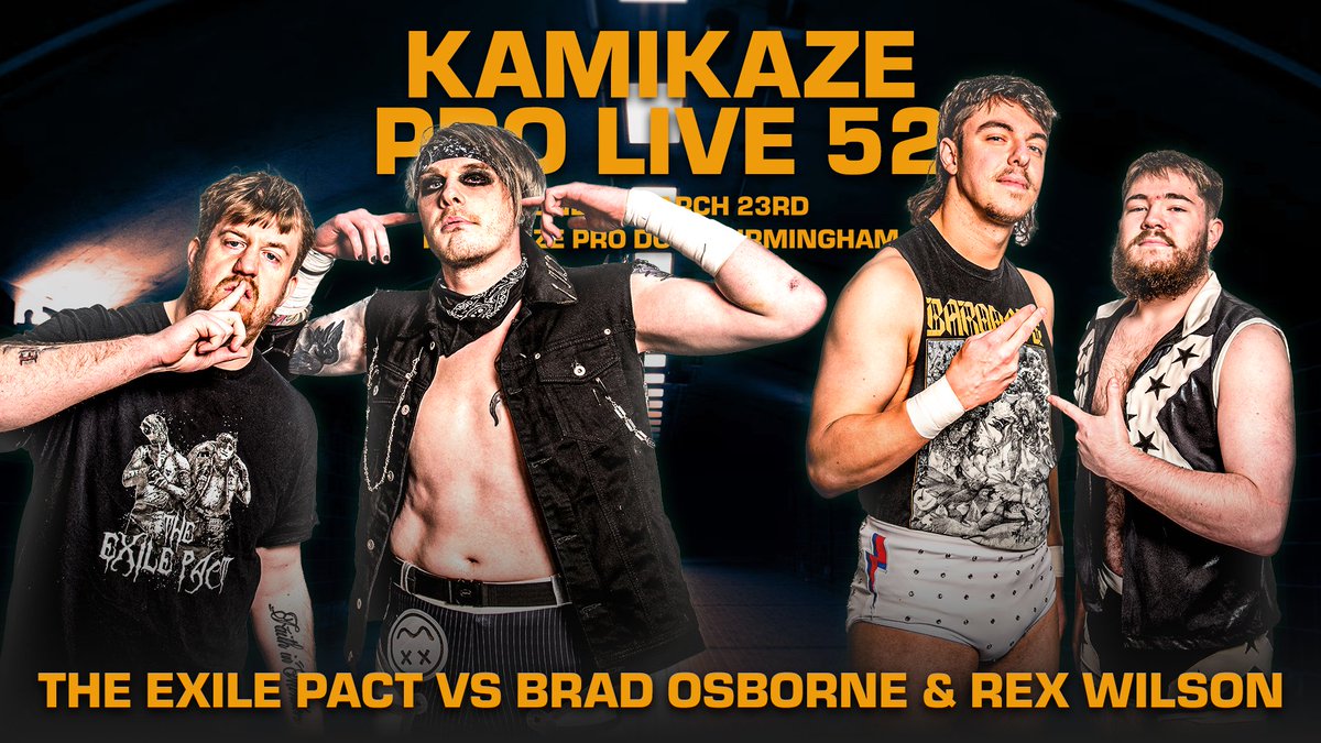 This Sunday

The Exile Pact (<a href="/TheMirrorcat/">Alex Connors</a>  &amp; <a href="/luke_hero21/">Luke 🙃</a>) vs Brad Osborne &amp; Rex Wilson

T1CKETS:
ringsideworld.co.uk/events.php?id=…