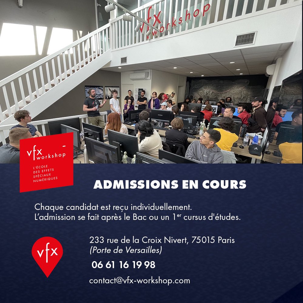 VFX-Workshop, portes ouvertes samedi 5 avril ✨ de 10h à 18h pour découvrir l'école, échanger avec nos étudiants, parler du marché du travail, et s'initier à la 3D !
#orientation #vfx #postbac #ecole3d #ecolevfx #paris15 #welovevfx