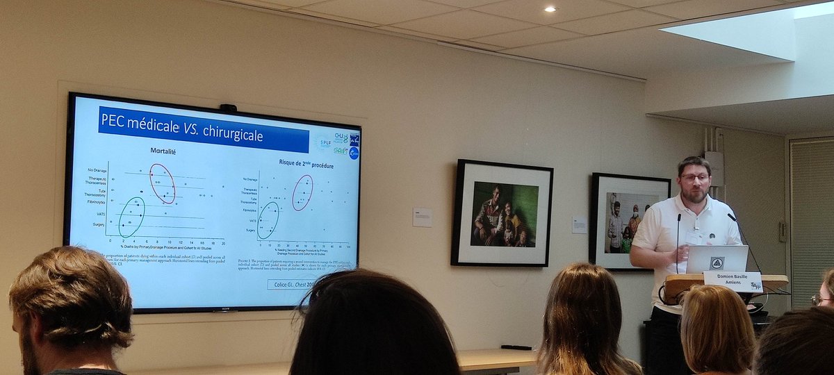 SAPP sur la pathologie pleurale à la maison de la pneumologie. Une quatraine de jeunes pneumologues planchent sur des cas cliniques variés avec discussion avec les experts.
On débute par l'état de l'art sur les  pleurésies infectieuses par Damien Basile.