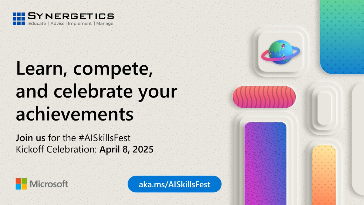 Synergetics Learning & Cloud Consulting (@synergetics1) on Twitter photo Don't miss the #AISkillsFest, starting with a @GuinnessWorldRecords title attempt. π·
Join learners from around the globe on April 8: tinyurl.com/mw6s8vvd
<a href="/MicrosoftLearn/">Microsoft Learn</a> Don't miss the #AISkillsFest, starting with a @GuinnessWorldRecords title attempt. π·
Join learners from around the globe on April 8: tinyurl.com/mw6s8vvd
<a href="/MicrosoftLearn/">Microsoft Learn</a>