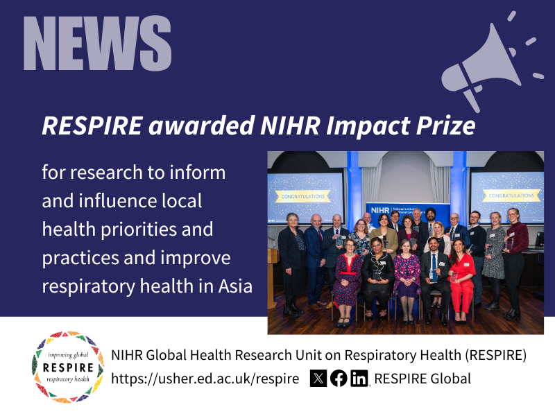 RESPIRE (@respireglobal) on Twitter photo We're delighted to share further details about our #NIHRImpactPrizes award. Thank you to all RESPIRE partners, collaborators & supporters for joining us in driving real-world impact to improve global respiratory health.
More: usher.ed.ac.uk/respire/news/n…
<a href="/NIHRresearch/">National Institute for Health and Care Research</a> <a href="/NIHRglobal/">NIHR Global Health</a> We're delighted to share further details about our #NIHRImpactPrizes award. Thank you to all RESPIRE partners, collaborators & supporters for joining us in driving real-world impact to improve global respiratory health.
More: usher.ed.ac.uk/respire/news/n…
<a href="/NIHRresearch/">National Institute for Health and Care Research</a> <a href="/NIHRglobal/">NIHR Global Health</a>