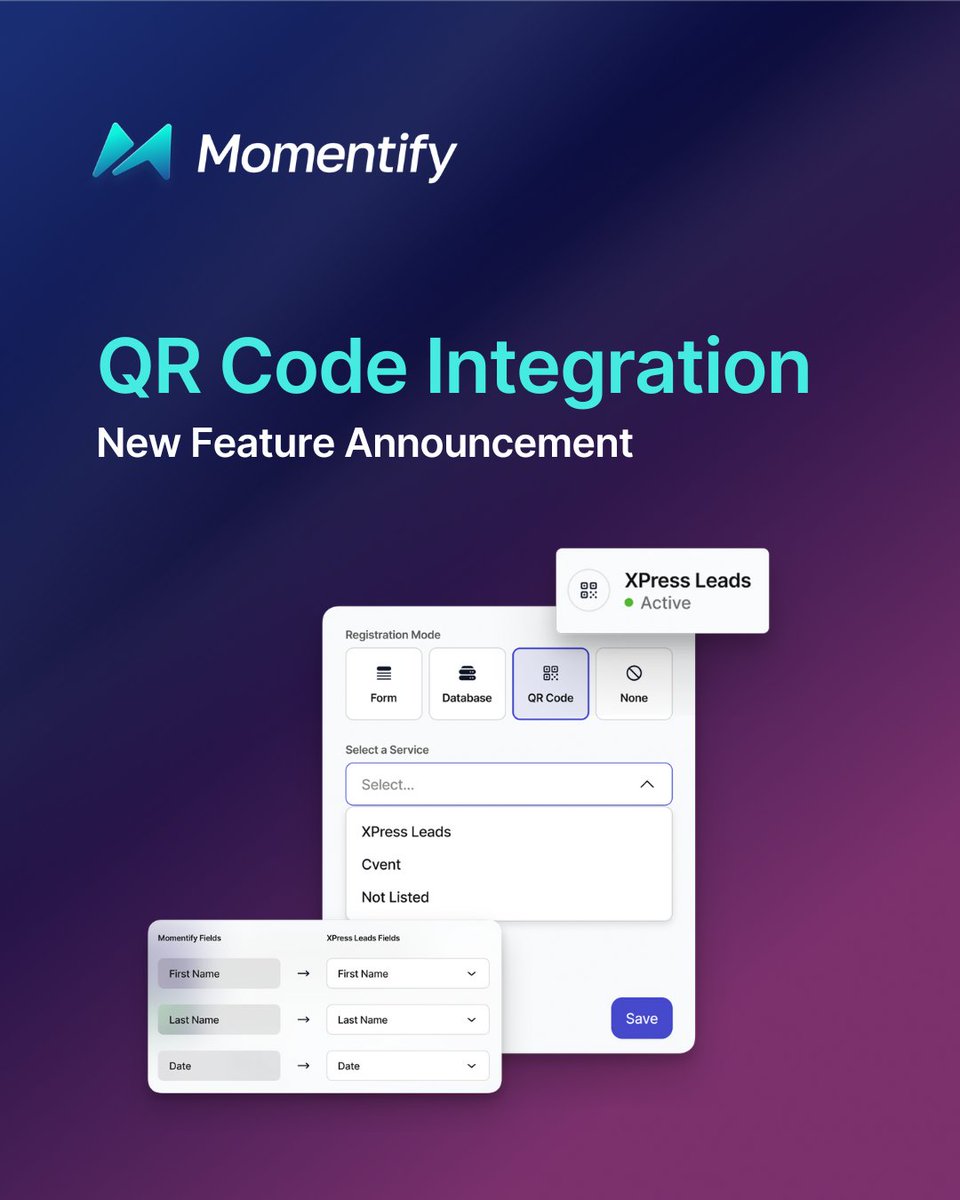 mymomentify's tweet image. 🚨 New in Momentify: QR Code Configuration is here!

✅ Set up your event&apos;s QR provider in minutes
✅ Now supports XPRESSLEADS (more coming!)
✅ Custom integrations made easy
Streamline booth check-ins &amp;amp; simplify lead capture—fast. 🚀
#EventTech #LeadCapture #QRCodeIntegration