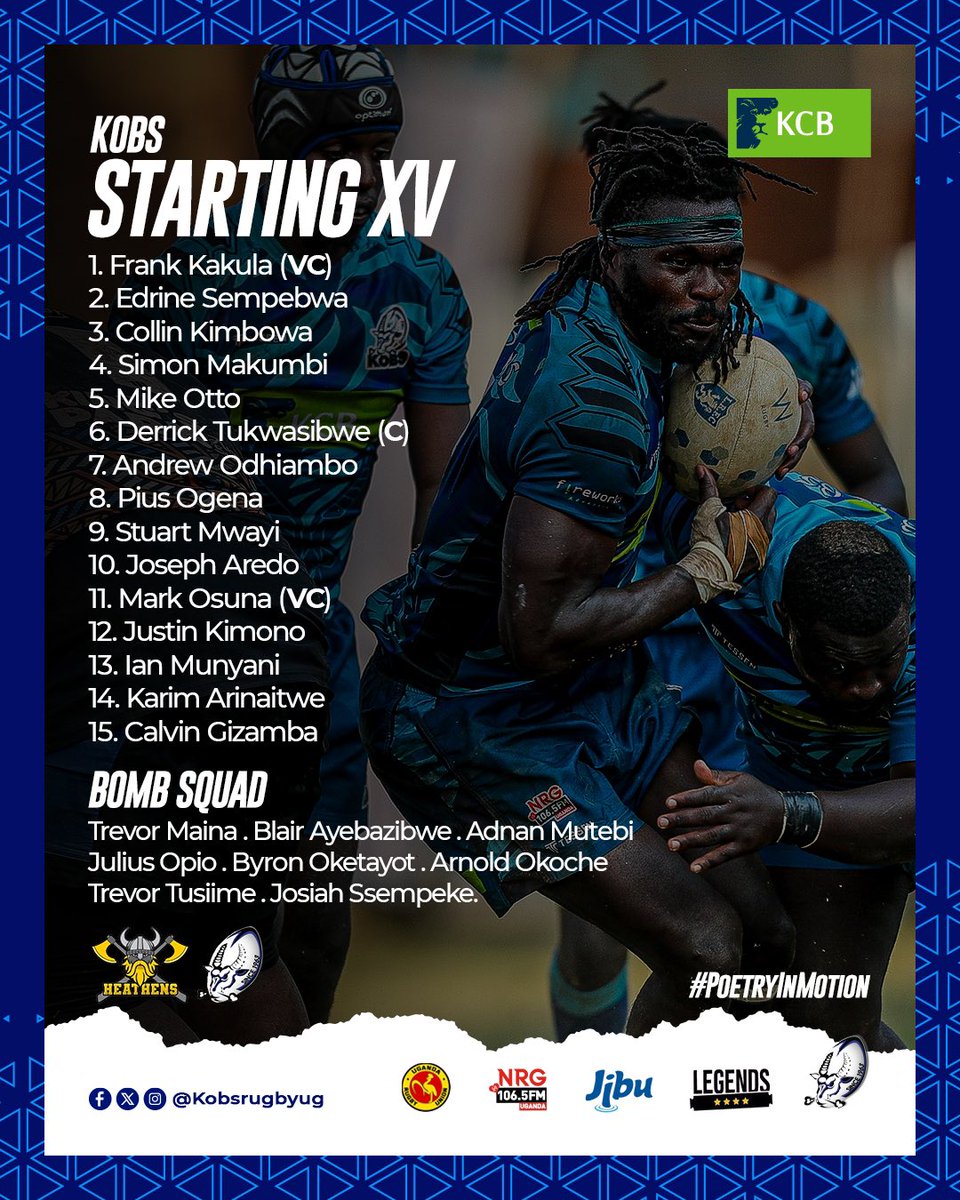 KobsrugbyUg's tweet photo. #LIONSCUP Updates
Team Lineup! 

🔹@KarimArinaitwe is back after shaking off the National Duty jet-lag🔹
🔹@collin_kimbowa and @GizambaCalvin return 🔹

🗓️22nd March
⏰4pm
📍@KyadondoClub
💵 10k
 
See you there! 
#PoetryInMotion #BlueArmy #KCBKOBs https://t.co/64QKr7kcI1