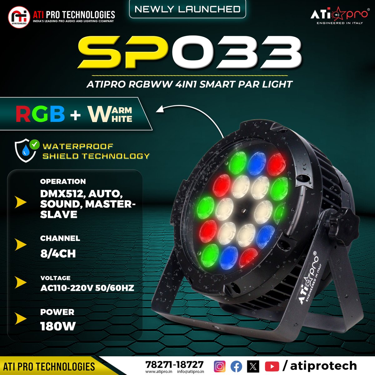 atiprotech's tweet image. ATIPRO SP033 RGBWW 4in1 Smart Par Light

Voltage– AC110-220V 50-60HZ
Power Supply– 180W
Color– RGB+WW
Channel– 8/4CH
Operation– DMX512, Auto, Sound, Master-Slave

#atiprotechnologies #sp033 #parlight #djlight #atilights #events