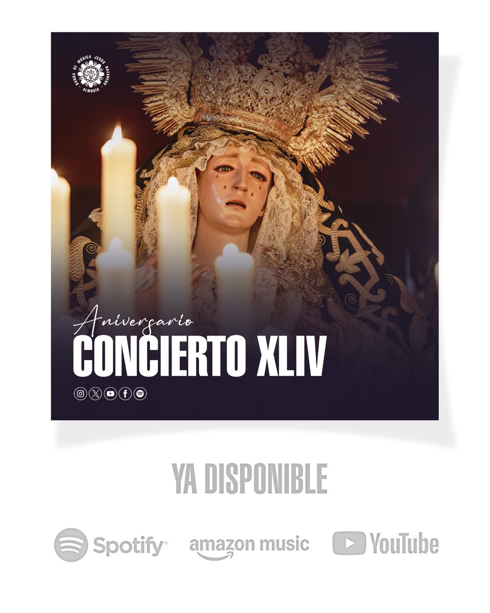 𝐏𝐋𝐀𝐓𝐀𝐅𝐎𝐑𝐌𝐀𝐒 𝐃𝐈𝐆𝐈𝐓𝐀𝐋𝐄𝐒|
Nuestra BM ya está disponible en todas las plataformas digitales (Spotify, Apple Music, iTunes, YouTube, Instagram, Facebook, Tik tok, …)

🎧¡Ya podéis disfrutar de nuestro 𝐂𝐨𝐧𝐜𝐢𝐞𝐫𝐭𝐨 𝐗𝐋𝐈𝐕 𝐀𝐧𝐢𝐯𝐞𝐫𝐬𝐚𝐫𝐢𝐨 al completo!