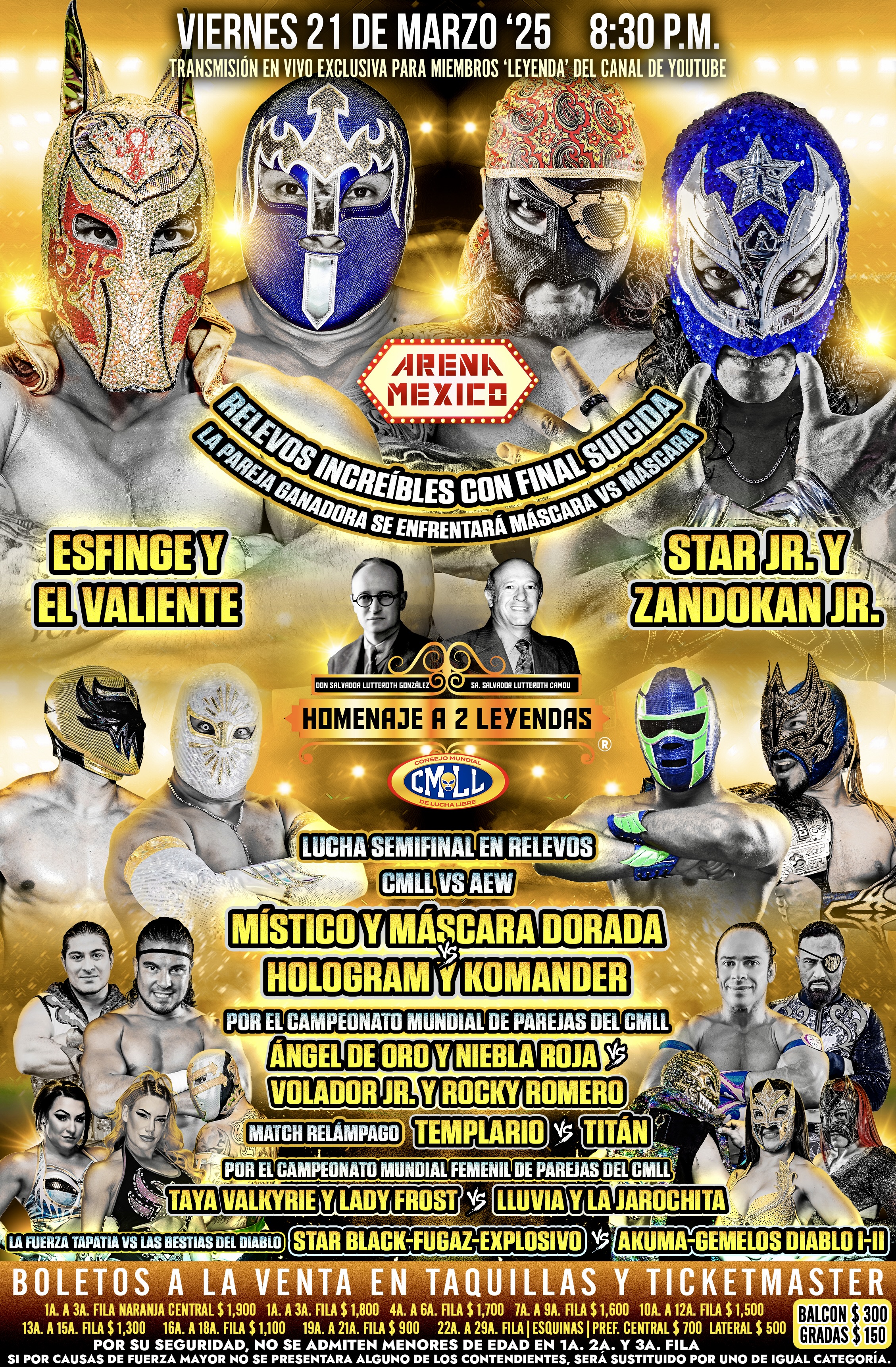 Poster for CMLL Homenaje A Dos Leyendas 2025 containing all the matches in the card