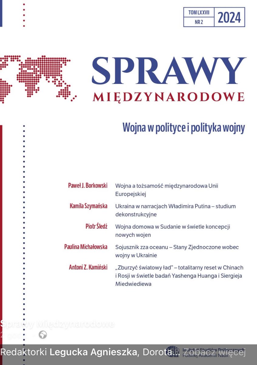 ALegucka's tweet photo. Zapraszam do lektury! Nowy numer Spraw Miedzynarodowych do pobrania a w nim kwestia #wojny w #polityce i #polityce wojny. Świetne teksty! Dziękuję współredaktorkom Dorocie Kowalewskiej i Renacie Podgórzańskiej oraz redakcji @ISPPAN Link w komentarzu https://t.co/yA1PAUcjKP