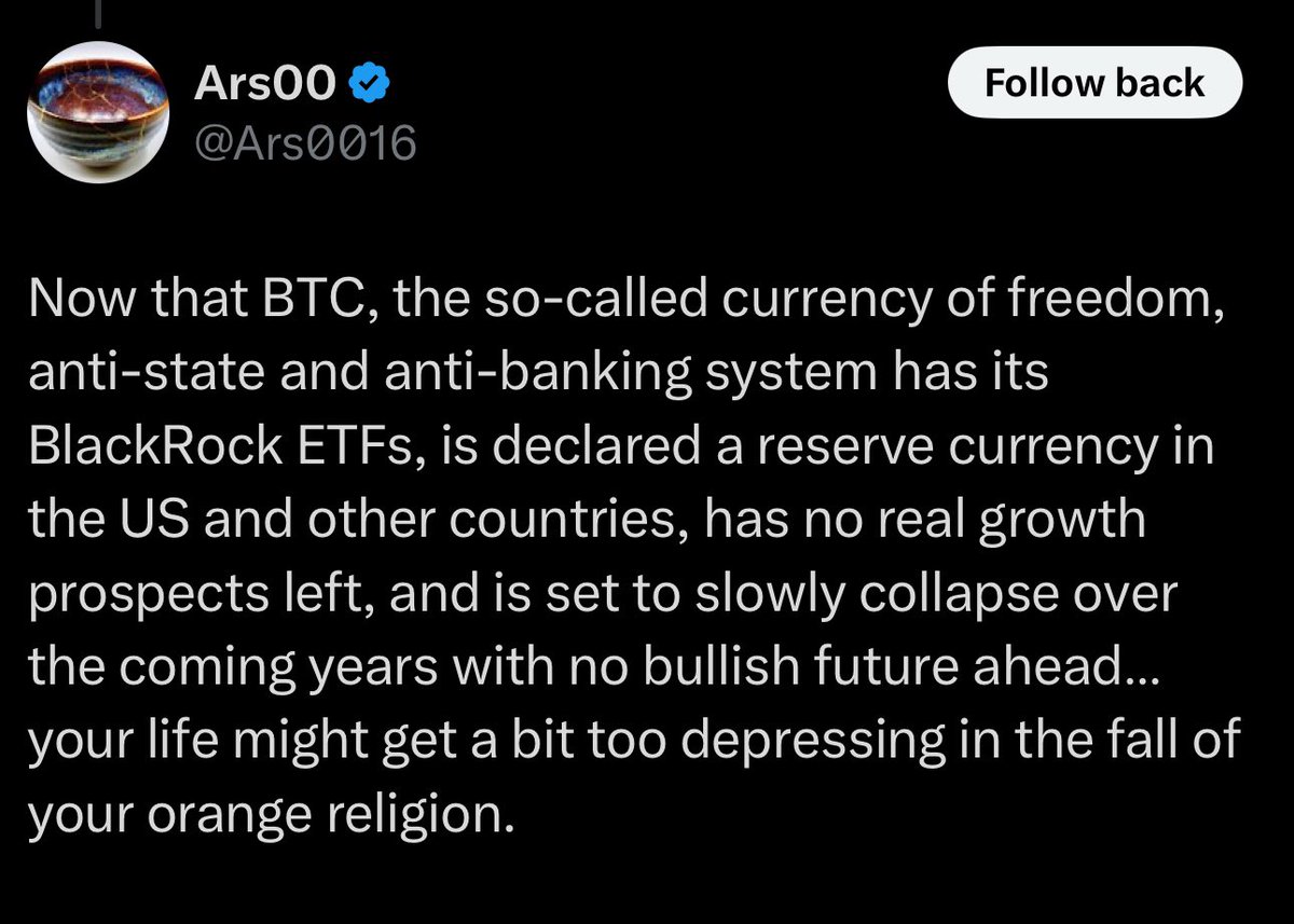 We went from “bitcoin will never win, it’s going to fail” to “bitcoin is winning too much, it’s going to fail”.

The vibe shift is real. Hyperbitcoinization is real. The information asymmetry is compounded by logic asymmetry. We are so early.