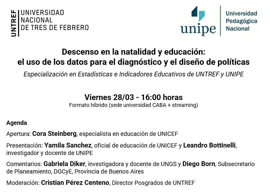 lebottinelli's tweet photo. Inicio del año académico 2025 en el posgrado en datos educativos de @UNTREF @unipe_ar Con una clase abierta para analizar cómo usar los datos para gestionar cambios en la oferta en el contexto de baja de la natalidad. Invitadxs de lujo 👇Inscripción: https://t.co/bn6m5qEZAU https://t.co/RaEKW6E6RG