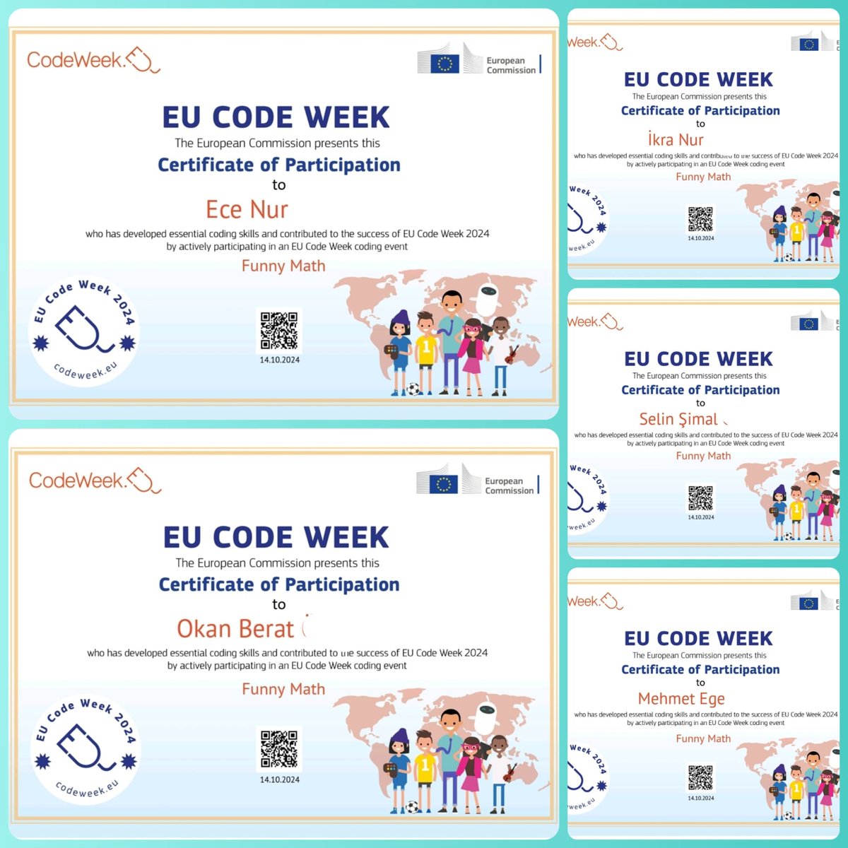 esraatalay_'s tweet photo. ๐ Our students earned the EU Code Week 2024 "Excellence Certificate"!
As part of Funny Math ๐น๐ท๐ฎ๐น, they coded math problems in Excel, boosting math & digital skills!
๐ Congrats to all! #EUCodeWeek #eTwinning #FunnyMath @eTwinning_ist @tretwinning @eTwinningDestek @pendikttmtal https://t.co/AbUapkpQW5