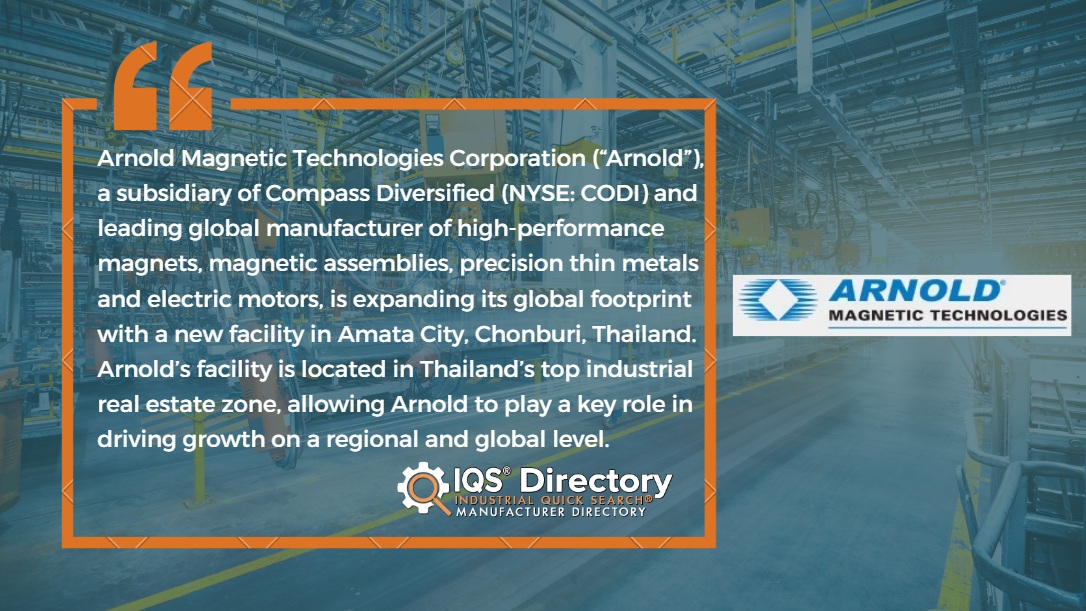 IQSDirectory's tweet photo. Arnold Magnetic Technologies Opens a new facility in Thailand. Read more here: https://t.co/b4vl07SEwz

#Manufacturing #Industrial #Research https://t.co/W4HmV3GT5L