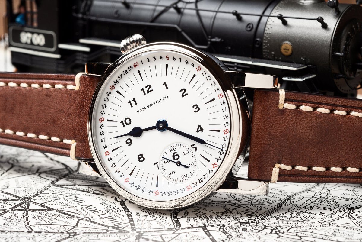 RGMWatchCompany's tweet photo. RGM Model 222-RR "Railroad" with the Type II Montgomery dial. 

#rgmwatchco #rgmwatches #rgmwatch #watch #watches #wristwatch #wristwatches #watchmaking #watchmaker #independentwatchmaking #independentwatchmaker
#railroaddial #enamel #enameldial #cadranenamel https://t.co/rbb5Bj7O0B