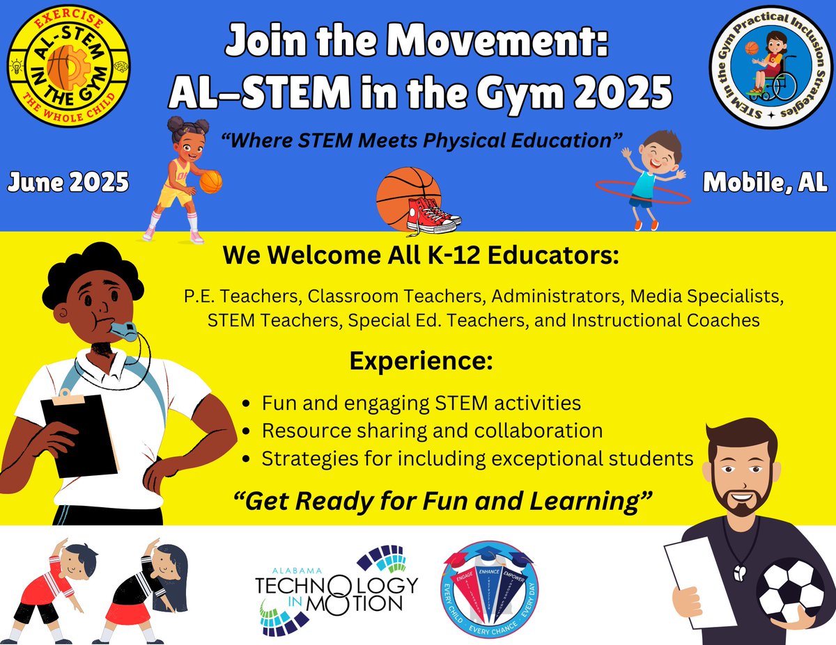 Dr. Charisse Snell (@atim_troyu) on Twitter photo 🚀 Exciting news! Our AL-STEM in the Gym event is now an interactive workshop with hands-on activities and take-home resources! Join us at AETC in Mobile, AL on June 18th. Open to all educators! <a href="/ATIMPD02/">ATIMPD!</a> <a href="/TeachwithALEX/">Alabama Learning Exchange 🍎 ALEX</a> <a href="/STEMsportsUSA/">STEM Sports®</a> <a href="/ALSDEEdTech/">ALSDE Educational Technology</a> 🚀 Exciting news! Our AL-STEM in the Gym event is now an interactive workshop with hands-on activities and take-home resources! Join us at AETC in Mobile, AL on June 18th. Open to all educators! <a href="/ATIMPD02/">ATIMPD!</a> <a href="/TeachwithALEX/">Alabama Learning Exchange 🍎 ALEX</a> <a href="/STEMsportsUSA/">STEM Sports®</a> <a href="/ALSDEEdTech/">ALSDE Educational Technology</a>