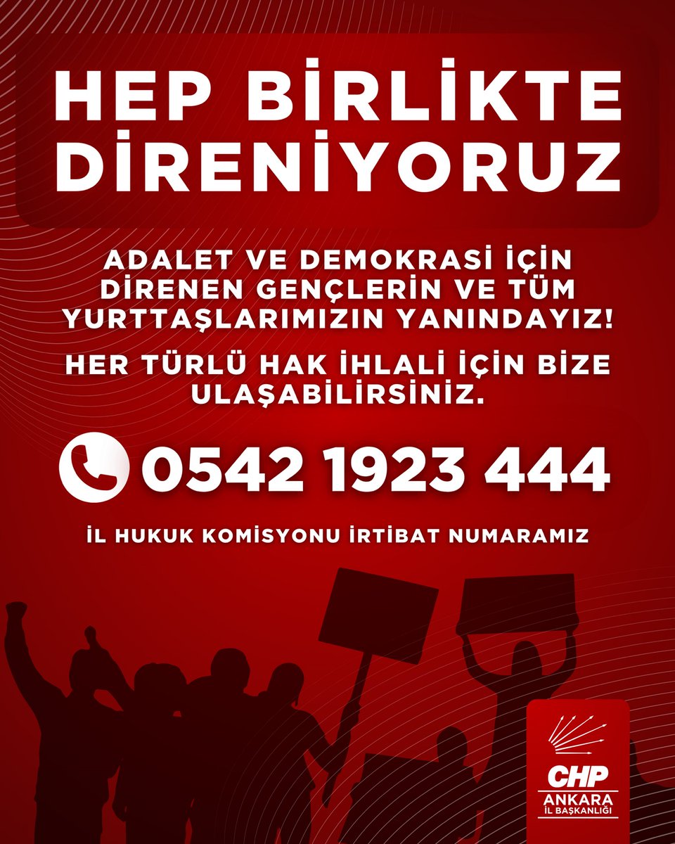 Hep Birlikte Direniyoruz!
Adalet ve demokrasi için direnen gençlerin ve tüm yurttaşlarımızın yanındayız. Her türlü hak ihlali için bize ulaşabilirsiniz.
İl Hukuk Komisyonu İrtibat Numaramız: 0542 1923 444