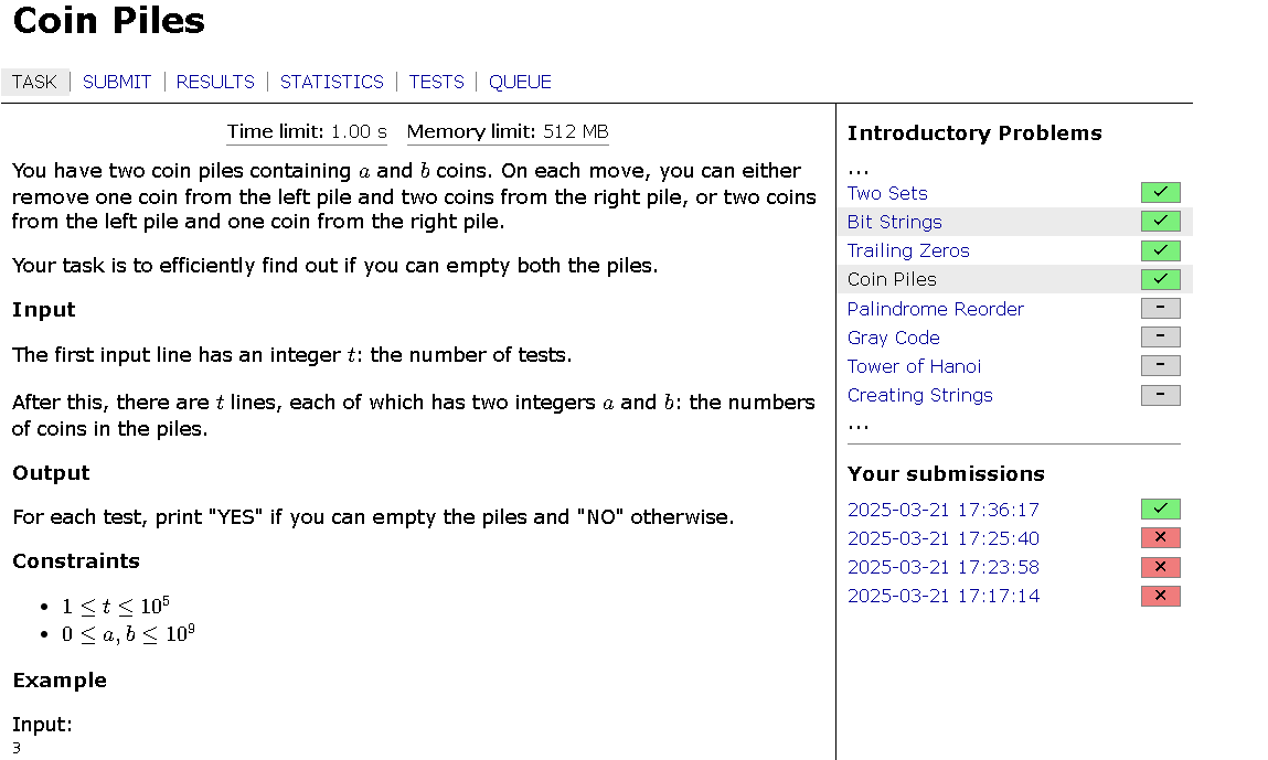 error404ashh's tweet image. #day3 #cses solved #coinpiles !