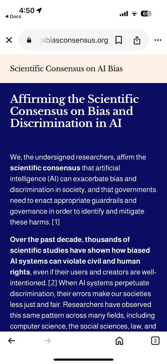Scientific consensus: "artificial intelligence (AI) can exacerbate bias and discrimination in society... governments need to enact appropriate guardrails and governance in order to identify and mitigate these harms."

Today I joined 100 other scientific researchers in reinforcing