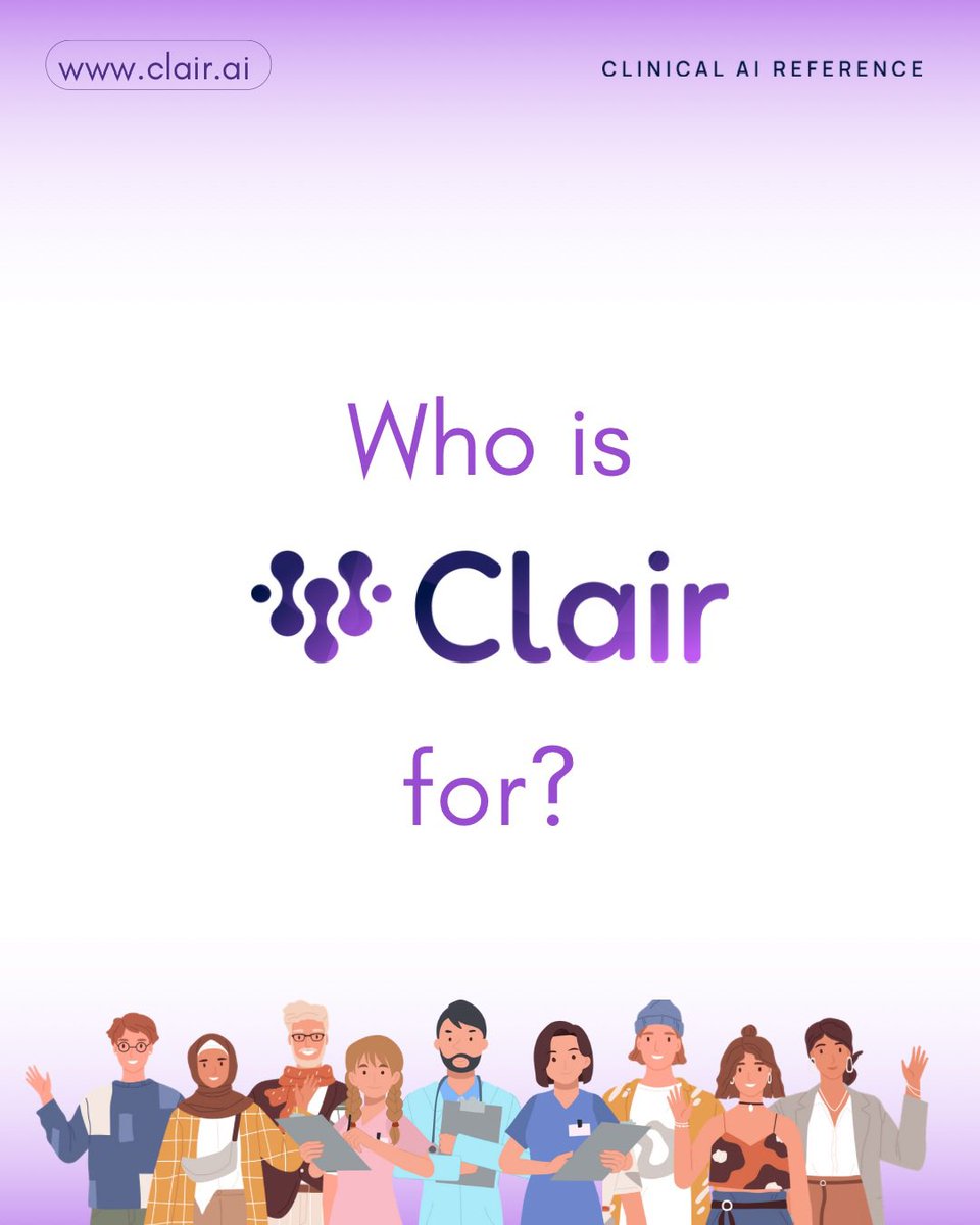 AskClairAI's tweet photo. Clair’s platform is uniquely designed to serve everyone — from healthcare professionals to those seeking wellness optimization. Benefit from real-time health insights that are both ultra-accurate and human-centered. https://t.co/nFkd1lh7y3