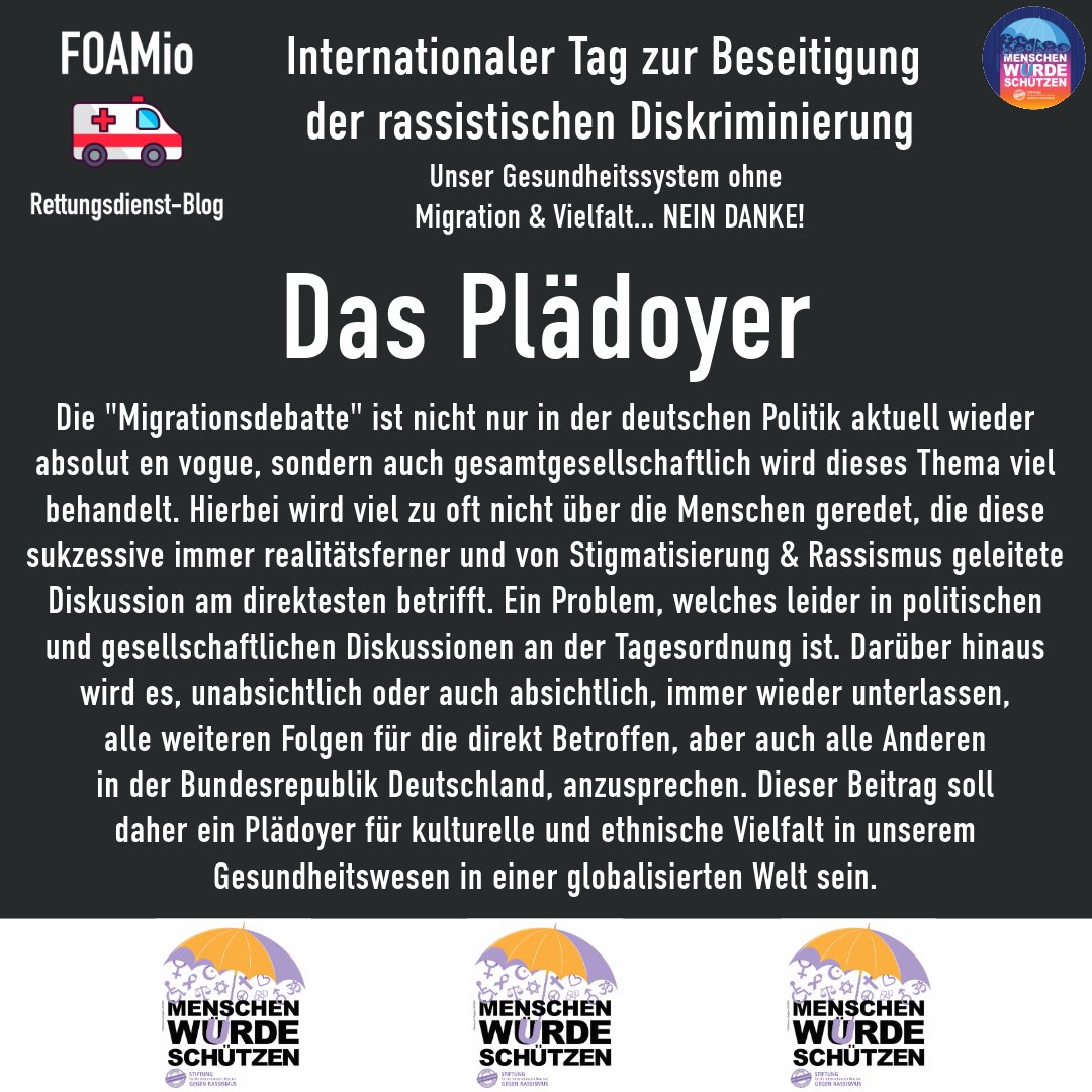 foamioblog's tweet photo. Heute ist der "Internationale Tag zur Beseitigung der rassistischen Diskriminierung", welcher von den Vereinten Nationen (UN) im Jahr 1966 ausgerufen wurde und seitdem 21. März stattfindet.
#FOAMio #Medizin #BewegtGegenRassismus #FightRacism #Rassismus #Diskriminierung #Vielfalt https://t.co/tXOufJ5yio