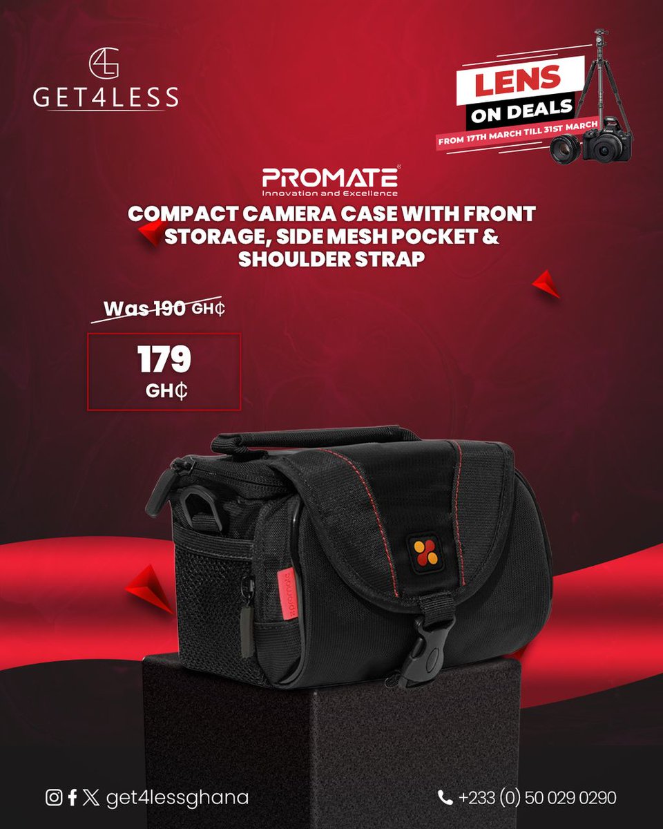 Get4lessGhana's tweet image. Protect your gear in style!🎒📷 Our high-quality camera bags offer the perfect blend of durability and convenience. Get yours now at G4L! ✅#Get4LessGhana
#LensDeals #Promate #CameraBag #PhotographyEssentials #onlineshopping #explore