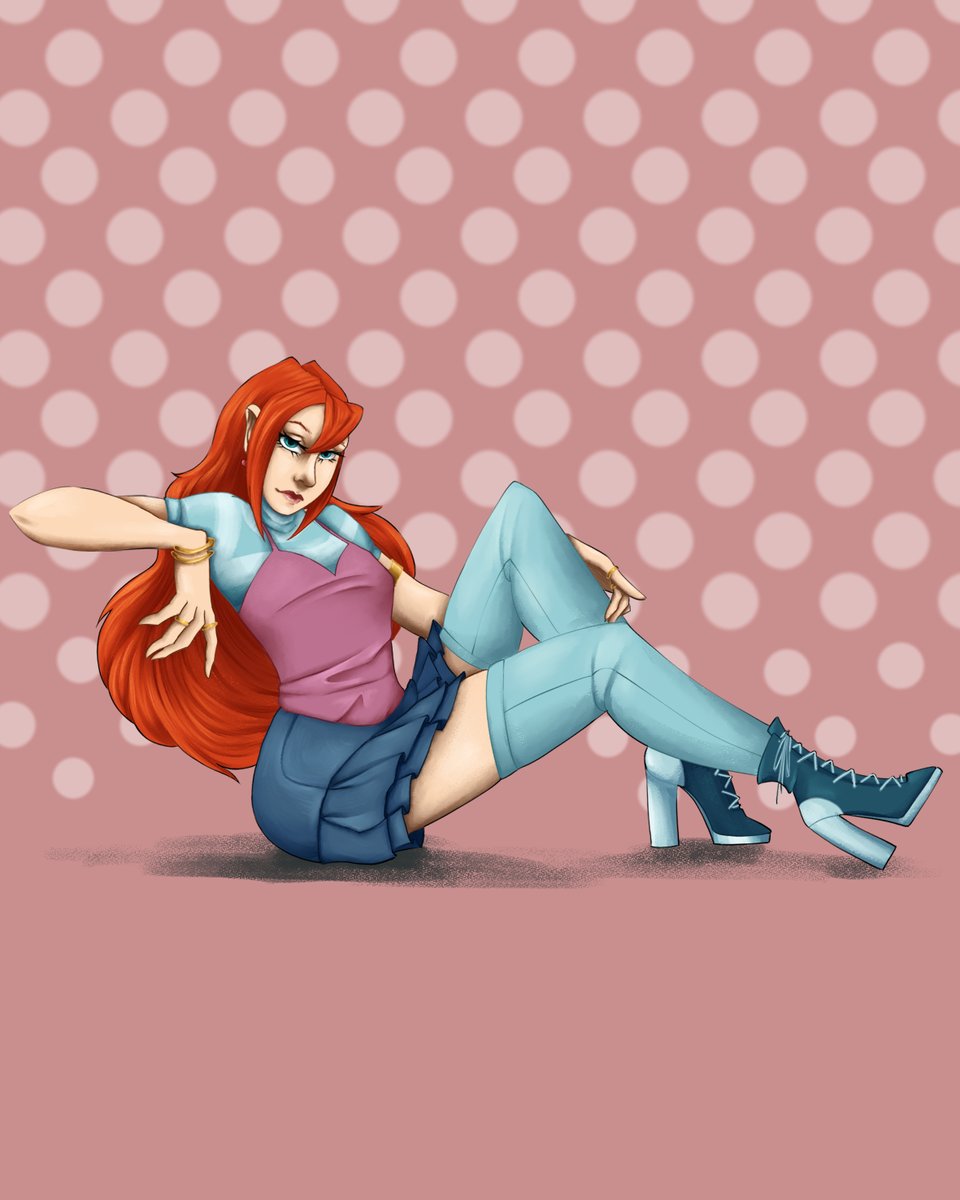 Karline22's tweet photo. Oh, just look at her lying there so elegantly. 
I went for a more modern-themed outfit while staying true to the original design—plus, a touch of past fashion trends! 💫
#Bloom #WinxClub #WinxClubFanArt #DigitalArt #Illustration #Redesign #Storytelling https://t.co/3xkgc8c4Ok