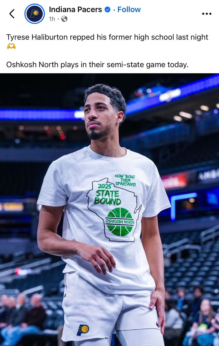 Kyle Malzhan (@kylemalzhan) on Twitter photo Tyrese Haliburton — just a kid from Oshkosh.
The former <a href="/northhoops/">North Basketball</a> state champion and current Pacers star repped some Oshkosh North gear ahead of the Spartans state appearance. Tyrese Haliburton — just a kid from Oshkosh.
The former <a href="/northhoops/">North Basketball</a> state champion and current Pacers star repped some Oshkosh North gear ahead of the Spartans state appearance.