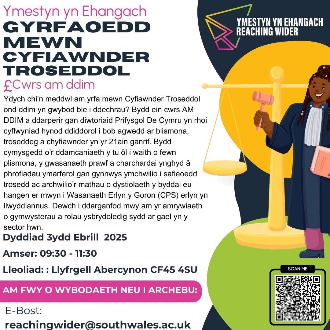 USW Professional Policing and Security (@uswpolicing_sec) on Twitter photo 🚨 Thinking about a career in Criminal Justice but not sure where to start?
Join our FREE Careers in Criminal Justice course delivered by our fabulous staff at the University of South Wales. 
To book or find out more:
Email: reachingwider@southwales.ac.uk 🚨 Thinking about a career in Criminal Justice but not sure where to start?
Join our FREE Careers in Criminal Justice course delivered by our fabulous staff at the University of South Wales. 
To book or find out more:
Email: reachingwider@southwales.ac.uk