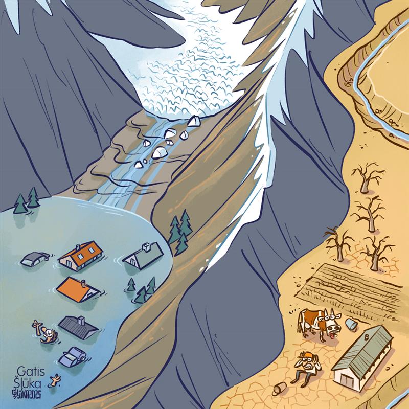 Melting glaciers contribute to water shortages &amp; biodiversity loss, disrupting the 🌍 water cycle.

Our upcoming 🇪🇺 Water Resilience Strategy calls on all to commit to stronger water and climate policies 👉 europa.eu/!YMhwWT

#WorldWaterDay #WaterWiseEU

🎨 © <a href="/KarikaturaLv/">Gatis Šļūka</a>