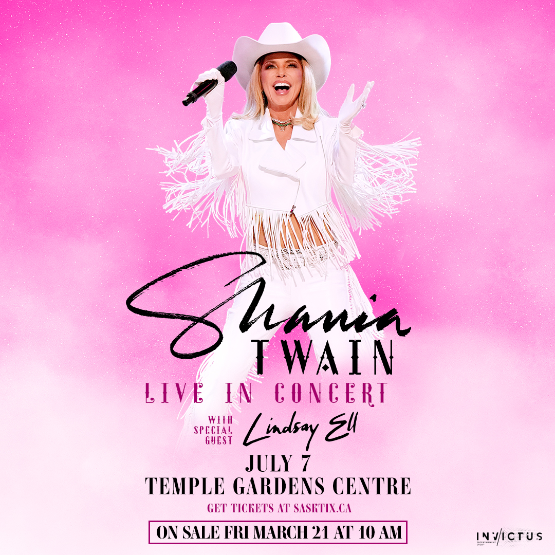 🎤 Tickets are now available for the one and only Shania Twain LIVE at Temple Gardens Centre on July 7th! 

Don't miss your chance to see this country icon rock the stage. Grab your tickets today and join us for a night to remember! 🎶👇
sasktix.evenue.net/events/SHANIA