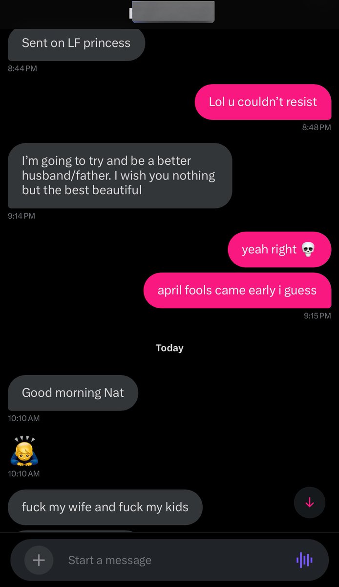 bratfaiiry's tweet photo. bro does not gaf about his wife and kids, he came crawling back to me a few hours later 😹 https://t.co/xfcnuhudXx