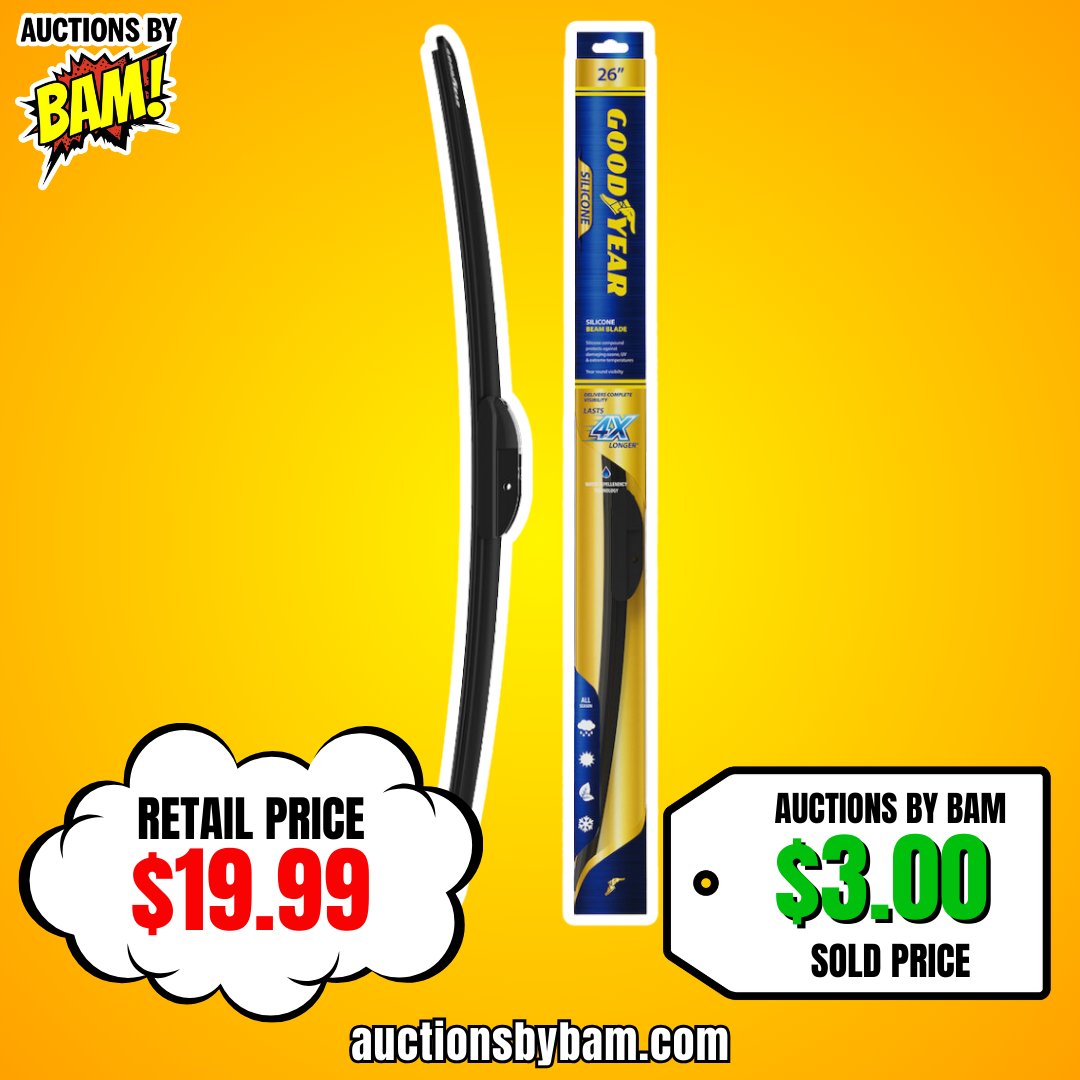 auctionsbybam's tweet image. This 26" blade is made to handle any storm, keeping your ride safe and clear all year long. 🌧️🌞

And guess what? You can get it for just $3! Yes, you read that right – from a $19.99 retail price down to a steal! 😱

#GoodyearWipers #CarCare #VehicleEssentials #AuctionsByBAM