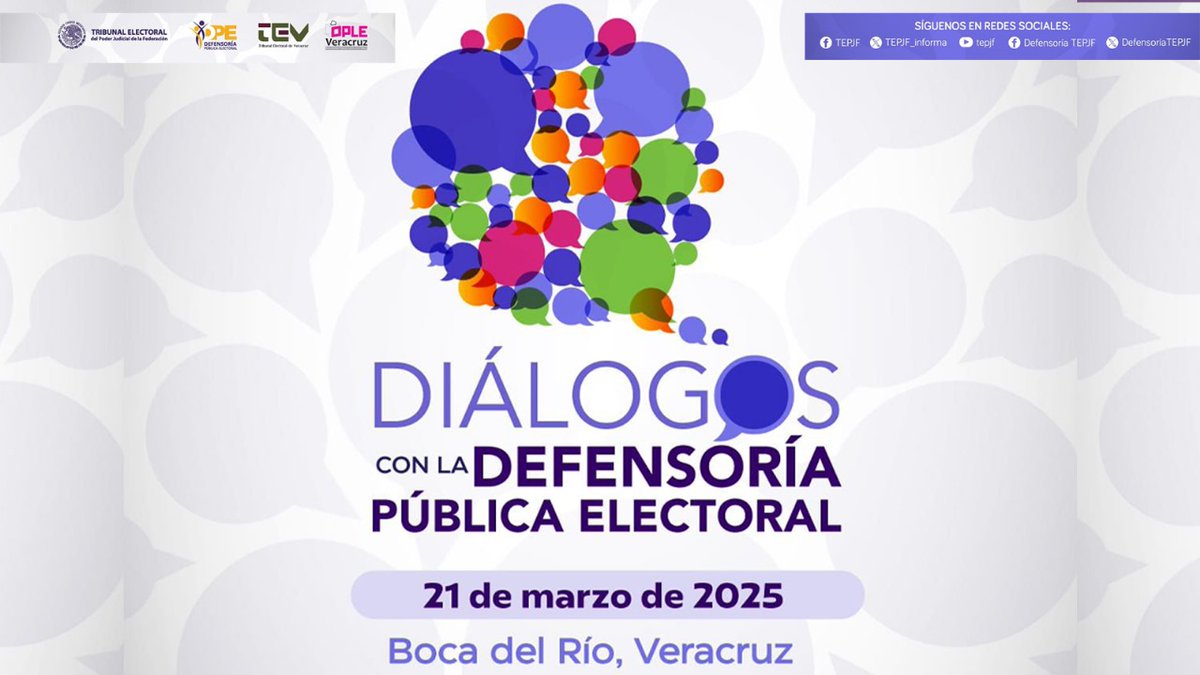 🔹 Conéctate a Diálogos con la Defensoría Pública Electoral en Veracruz.
📅 21 de marzo | ⏰ 10:00 h
📡 Síguelo #EnVivo aquí: 👉 tinyurl.com/Dialogos-210325
#TEV #DefensoríaElectoral #JusticiaElectoral