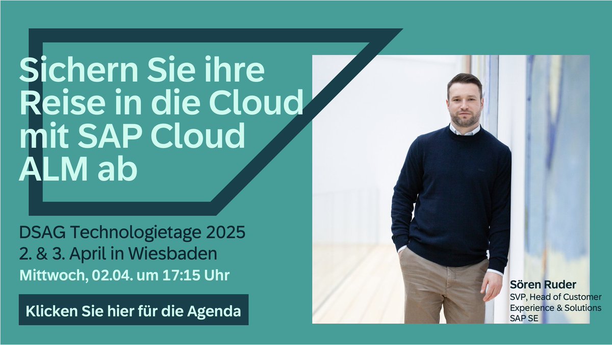alberto_munozc's tweet photo. Am 02.04.2025 um 17:15 Uhr auf den DSAG Technologietagen 2025 in Wiesbaden wird Sören Ruder, Senior Vice President, Head of Customer Experience &amp; Solutions

https://t.co/3EuzKJxAtt https://t.co/pWbk6LuAV3