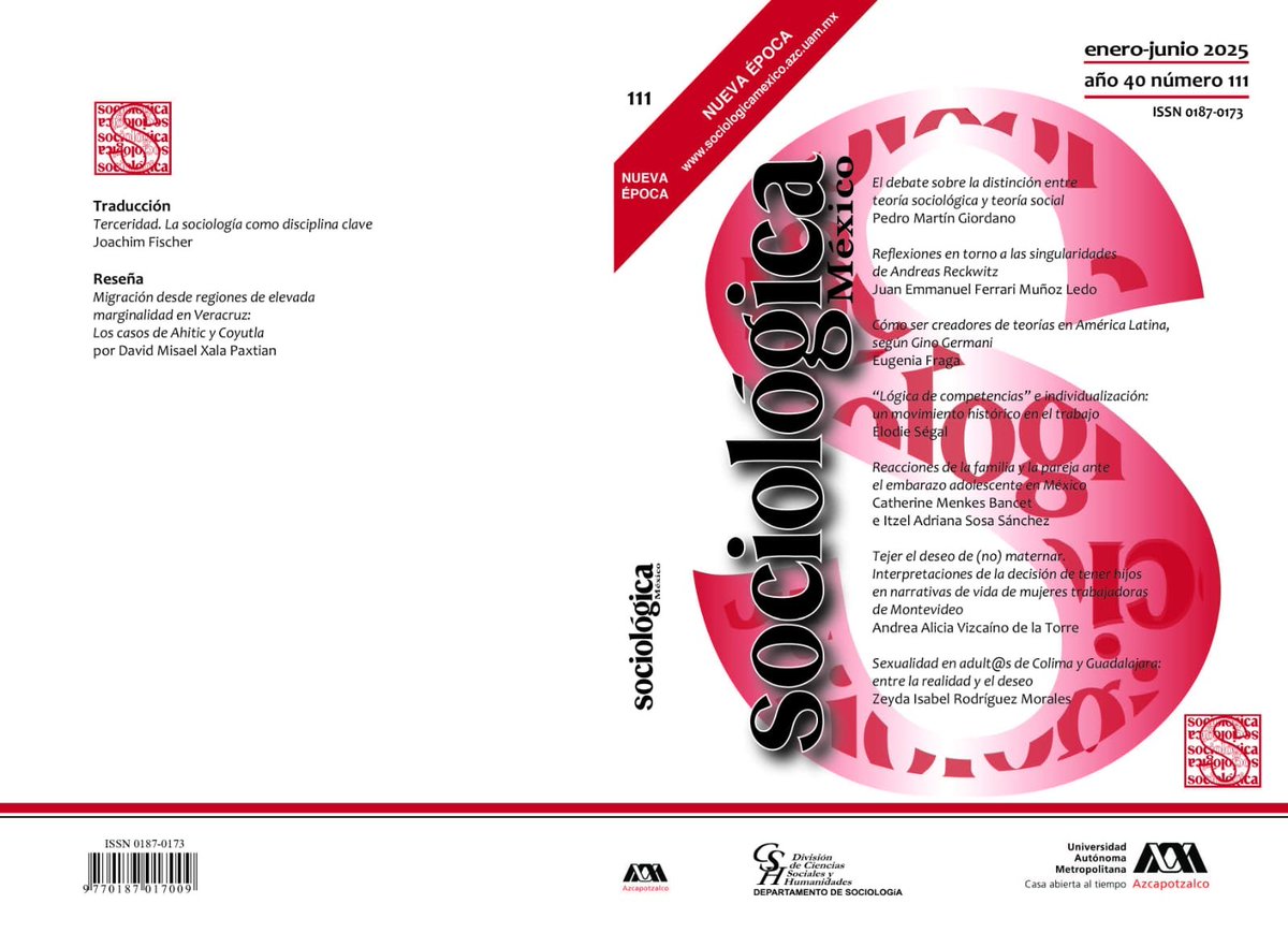smsociologia's tweet photo. Nuevo número de la revista "Sociológica" de la UAM-Azcapotzalco. 
La revista puede consultarse aquí: 
https://t.co/4RjCmRuyqx https://t.co/yhfDgOKV5g