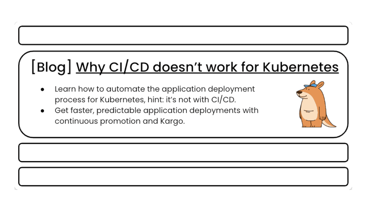 akuityio's tweet photo. CI/CD doesn’t work for Kubernetes. 🤔

The reason? #CICD is linear. #Kubernetes isn’t. 🔄

Instead of overloading pipelines, #Kargo introduces #ContinuousPromotion—handling stage-to-stage deployments natively with #GitOps. 🌟

Read more ➡️ https://t.co/M1QpzmaIah https://t.co/sNoZA4D2rt