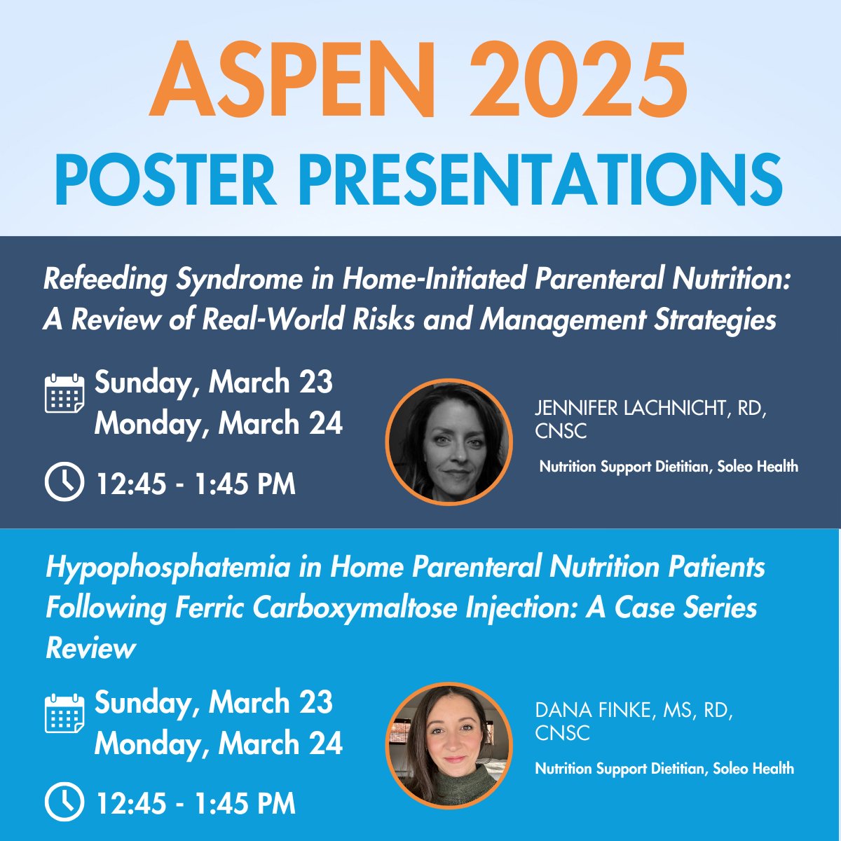 soleohealth's tweet image. Soleo Health will present two poster presentations at the #ASPEN25 conference. The topics and schedule are in the photo. We will also be exhibiting at booth #322. We hope to see you in Columbus! 

#SimplifyingComplexCare #SpecialtyPharmacy
