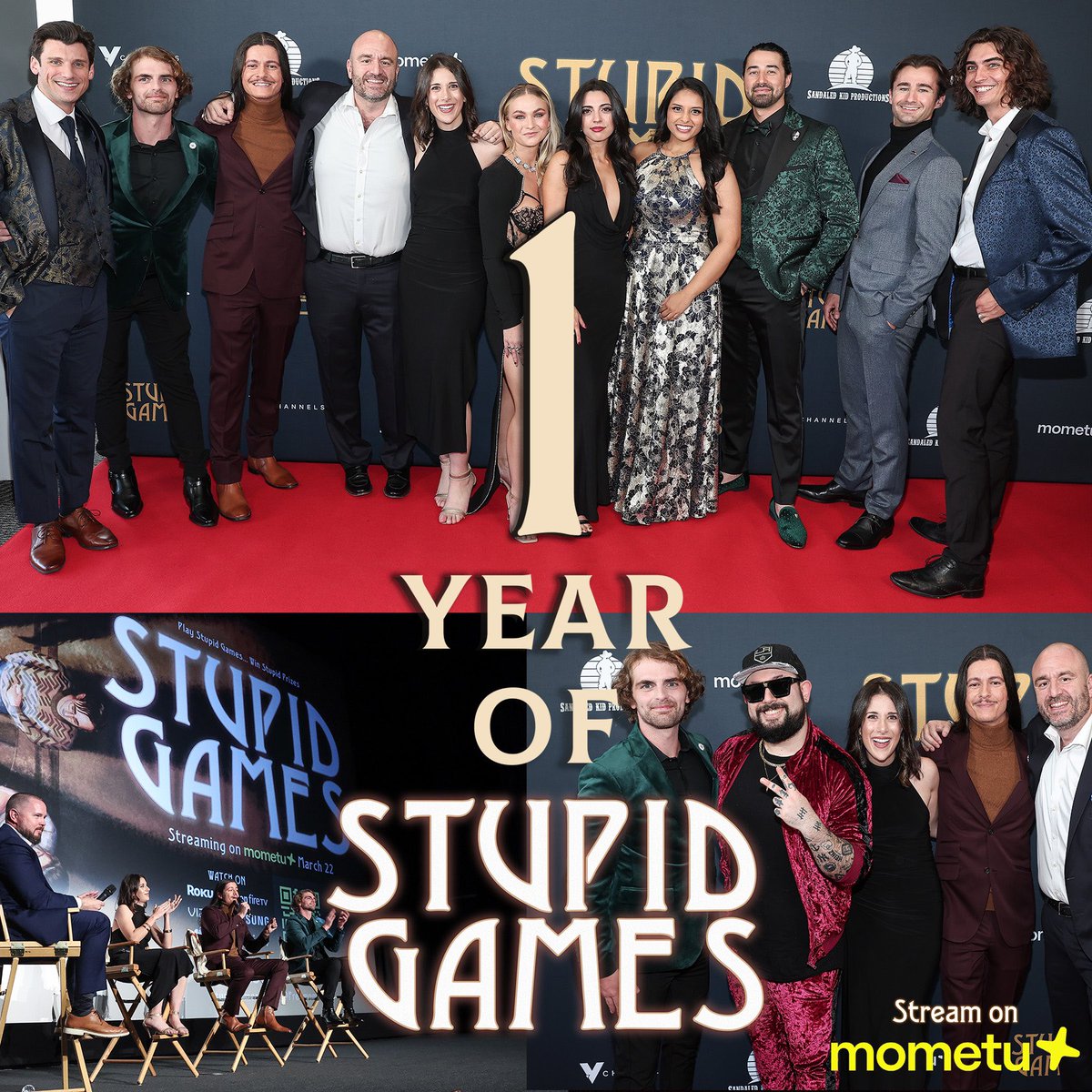 1 Year of #StupidGames! Today we celebrate the one year anniversary of our movie premiere in Hollywood thanks to <a href="/freemometu/">Mometu</a> who also became our first steaming home! 🎲🎲 We are so grateful for such an unforgettable evening! #moviepremiere #horrormovie