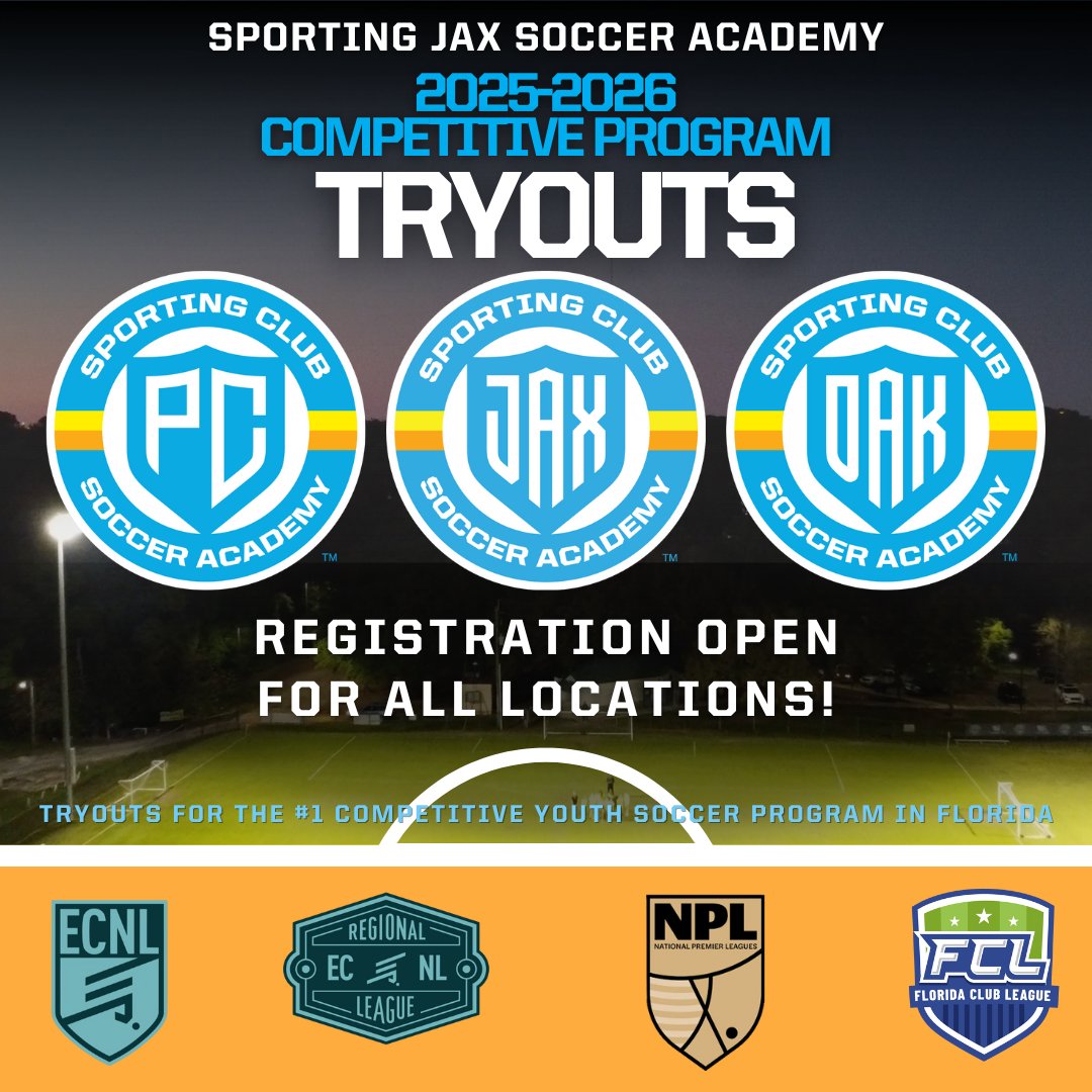 🚨⚽️ Registration is NOW OPEN for tryouts at the #1 competitive youth soccer program in Florida! 🌟 
Are you ready to take your skills to the next level? 🏆 Join Sporting JAX and show us what you've got! Don’t miss out—secure your spot today! 
ow.ly/jZFn50Vmjw1 🔥💪