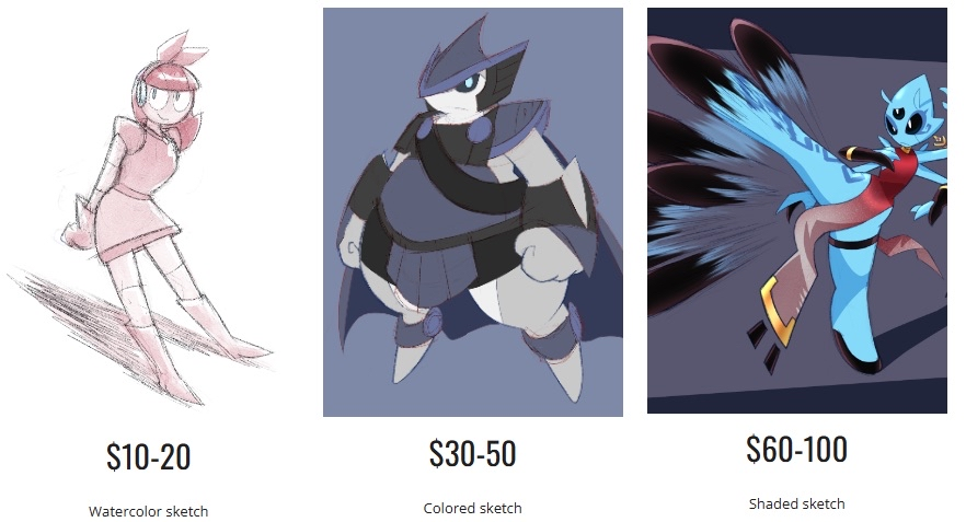 REQUIEM_Zeg's tweet photo. Comms open!

Price is per character, how high or low depends on how complex each design is.
- Busts/headshots are 40% fullbody price
- Halfbodies are 80% fullbody price

Send a DM if you're interested https://t.co/YUg9YimInn