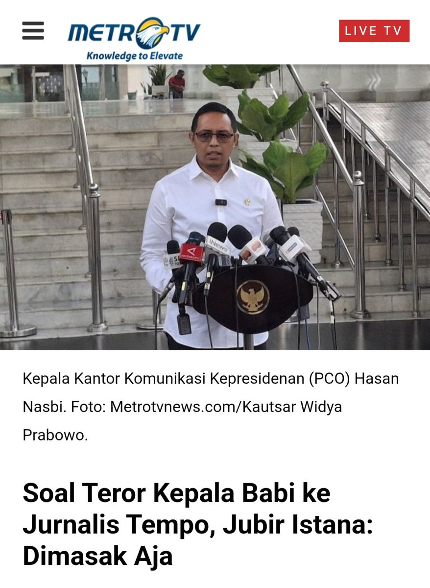 Ini namanya normalisasi ancaman terhadap kebebasan pers. Kepala kantor komunikasi kepresidenan.