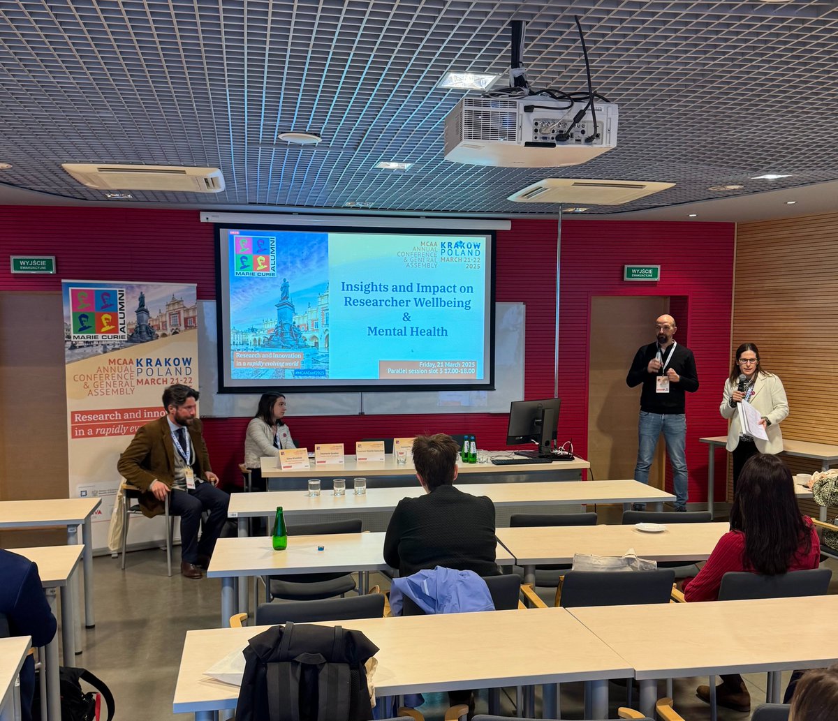 Marie Curie Alumni Association (MCAA) (@mariecurie_alum) on Twitter photo 📣The Parallel Session "Insights and Impact on Researcher Wellbeing and Mental Health" has started!
Join <a href="/corinneportioli/">Corinne Portioli</a>, <a href="/kismihok/">Gábor Kismihók</a>, <a href="/gauttiersteph/">Stéphanie Gauttier</a>, and Francisco Valente Gonçalves for an insightful session.
#MCAAConf2025 📣The Parallel Session "Insights and Impact on Researcher Wellbeing and Mental Health" has started!
Join <a href="/corinneportioli/">Corinne Portioli</a>, <a href="/kismihok/">Gábor Kismihók</a>, <a href="/gauttiersteph/">Stéphanie Gauttier</a>, and Francisco Valente Gonçalves for an insightful session.
#MCAAConf2025