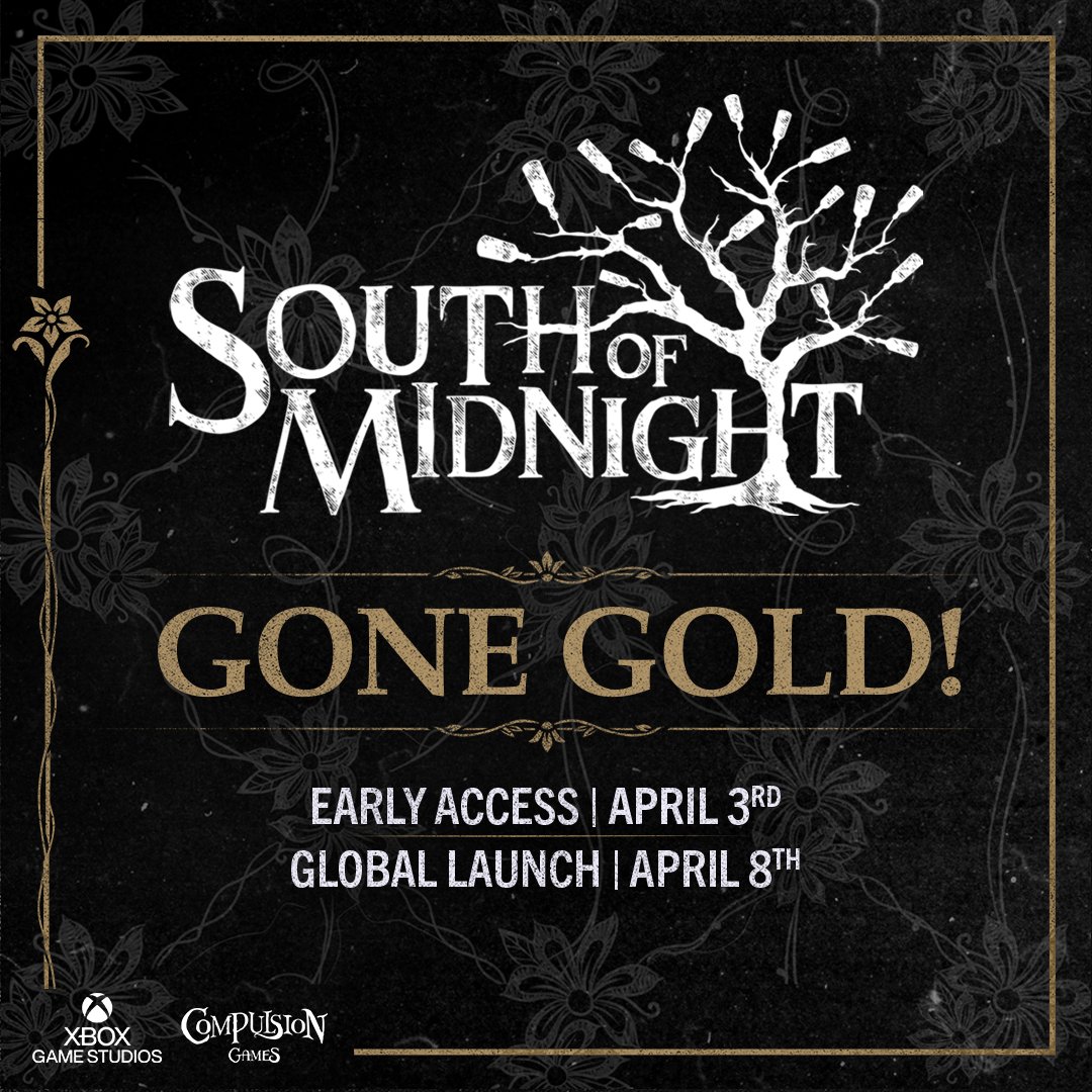 CompulsionGames's tweet image. #SouthOfMidnight has officially gone GOLD! 🥇

We&apos;ll see you April 8th when South of Midnight weaves its way to Xbox and PC—or up to five days earlier, starting April 3rd.