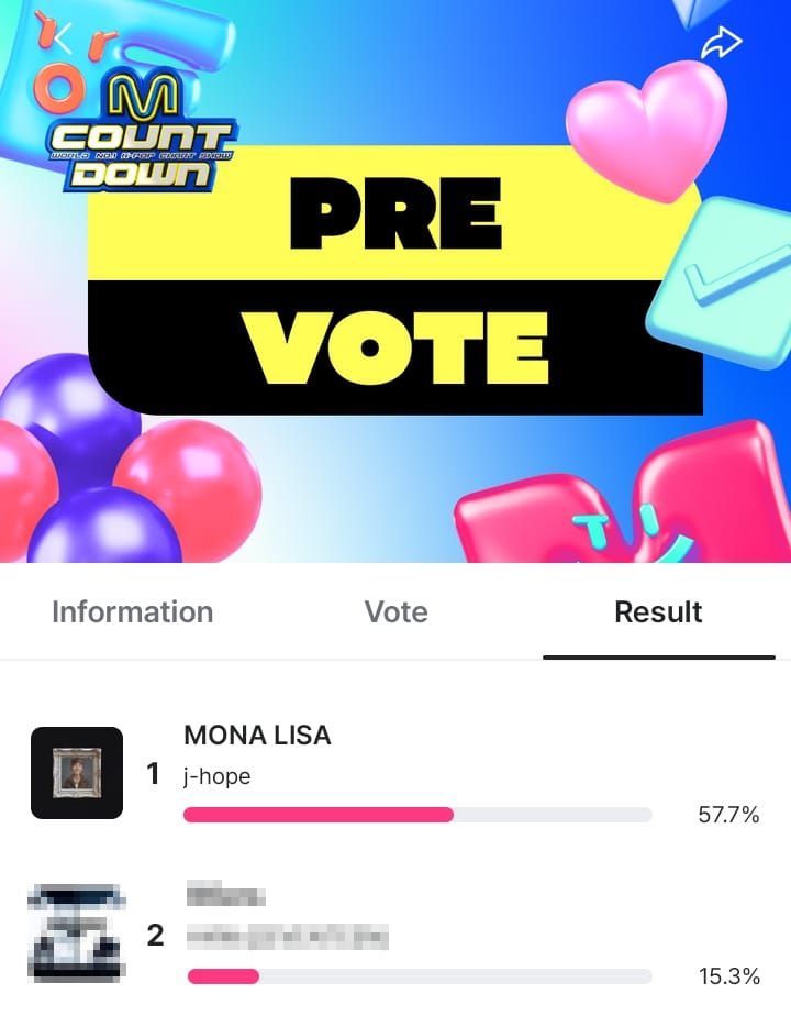 OnlyBTStream's tweet image. 🗳️ |  PRE - VOTACION MNET 

“Mona Lisa” de #JHOPE, está nominada en la pre-votación de MCountdown!

Deja tus votos ARMY! 
🗳️ 5 votos por cuenta x día! 

🔗:mnetplus.onelink.me/TRa8/94wr5mku?…

📅 Termina: 21/03 • 11:59 PM ᵏˢᵗ

#MONALISA #jhope_MONALISA