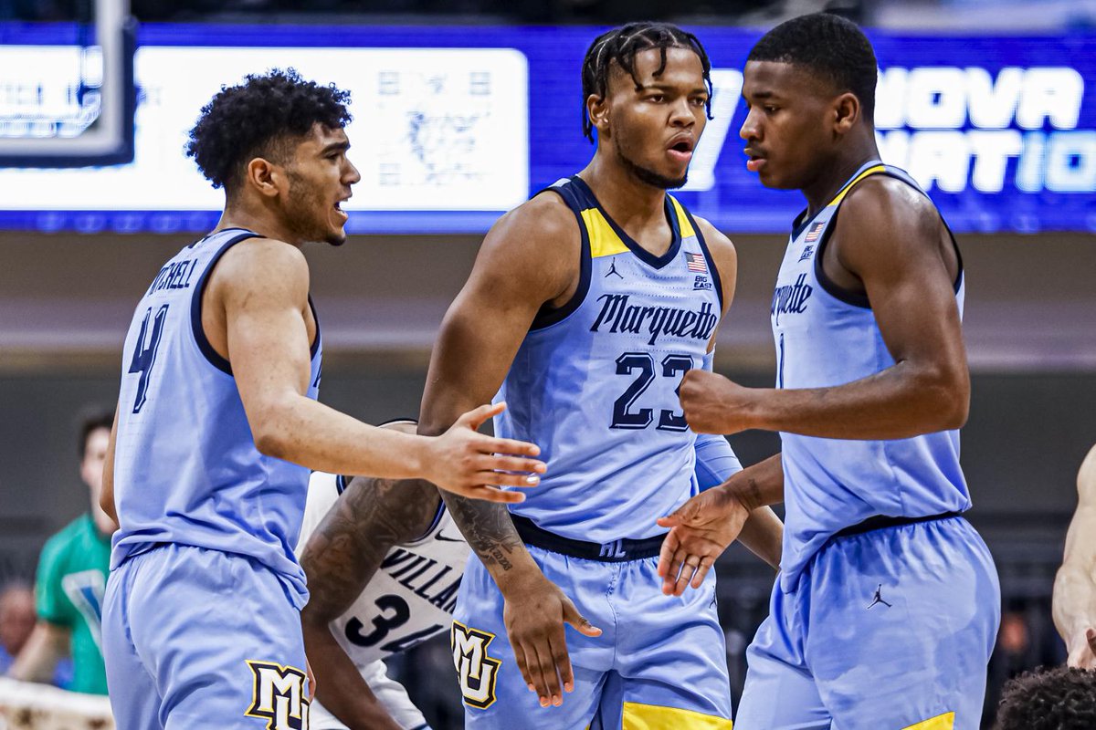 ryancassidycbb's tweet photo. When Shaka Smart was hired in 2021 he was joined by 3 incoming Freshmen:

Kam Jones, Stevie Mitchell and David Joplin

Together they built Marquette culture as we know it. Tonight begins their last run. Enjoy every moment. https://t.co/mjwBaJhpI0
